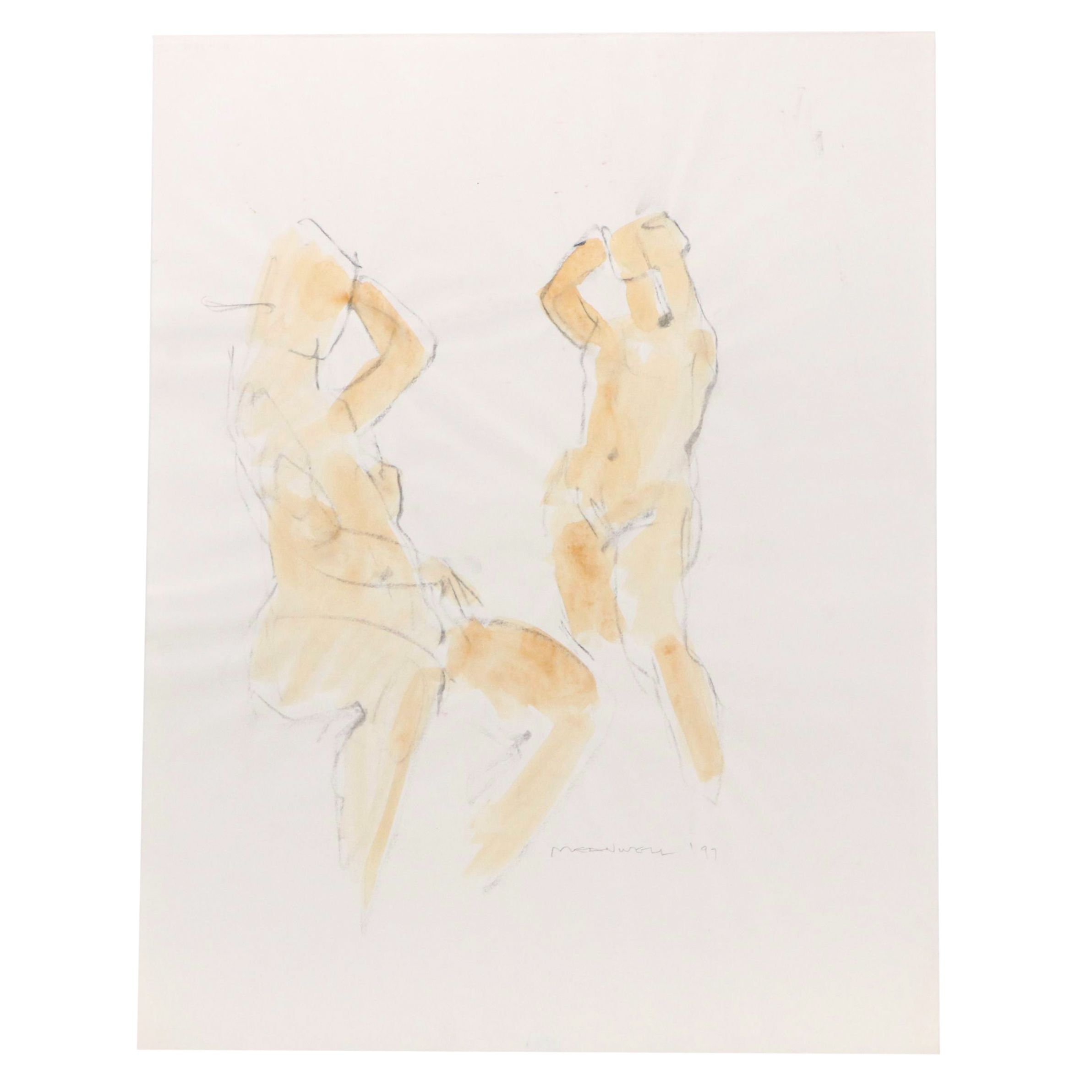 Jack Meanwell Modern Figural Watercolor Painting, 1997