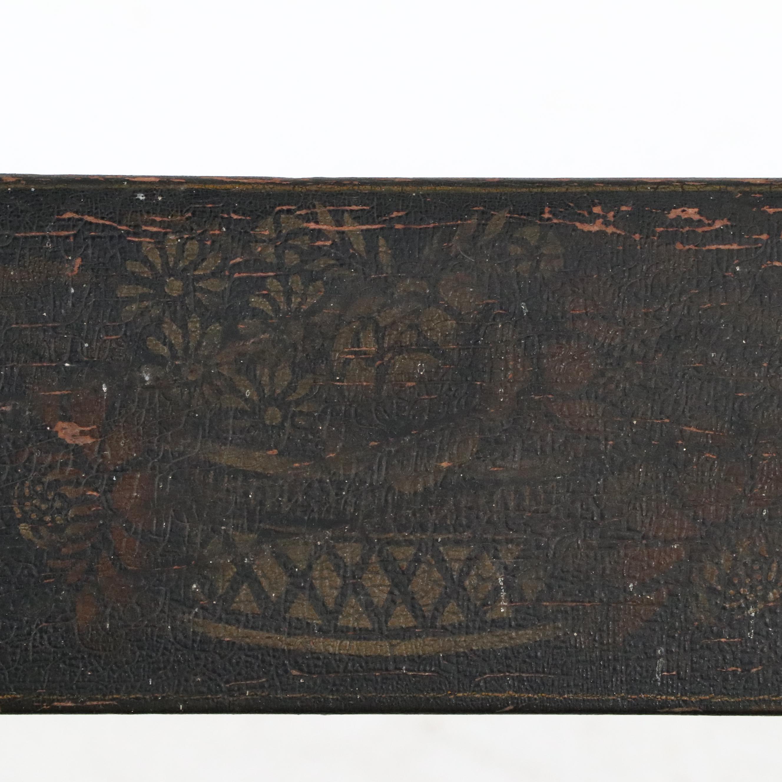 Stencil-Decorated and Painted Wood Deacon's Bench