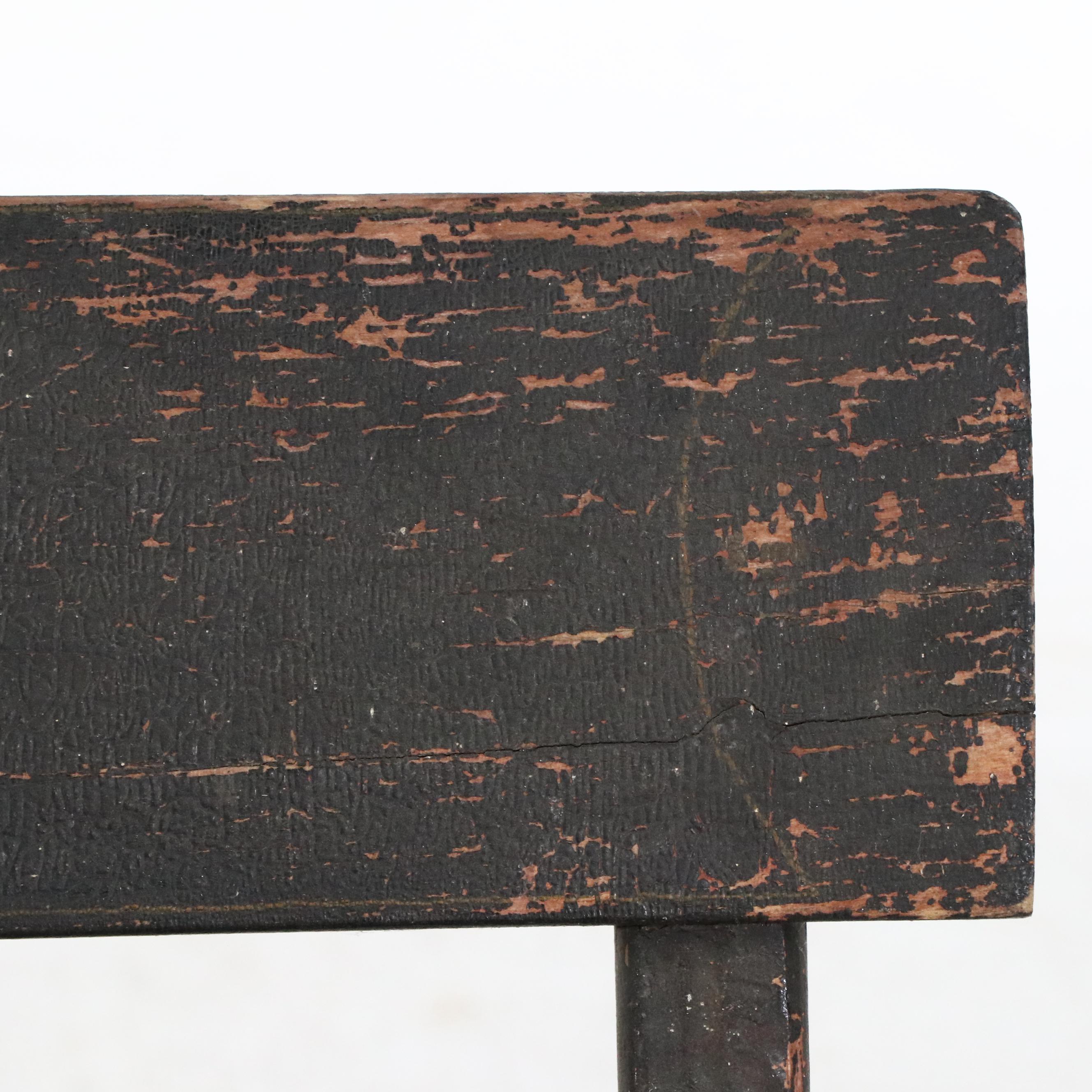 Stencil-Decorated and Painted Wood Deacon's Bench