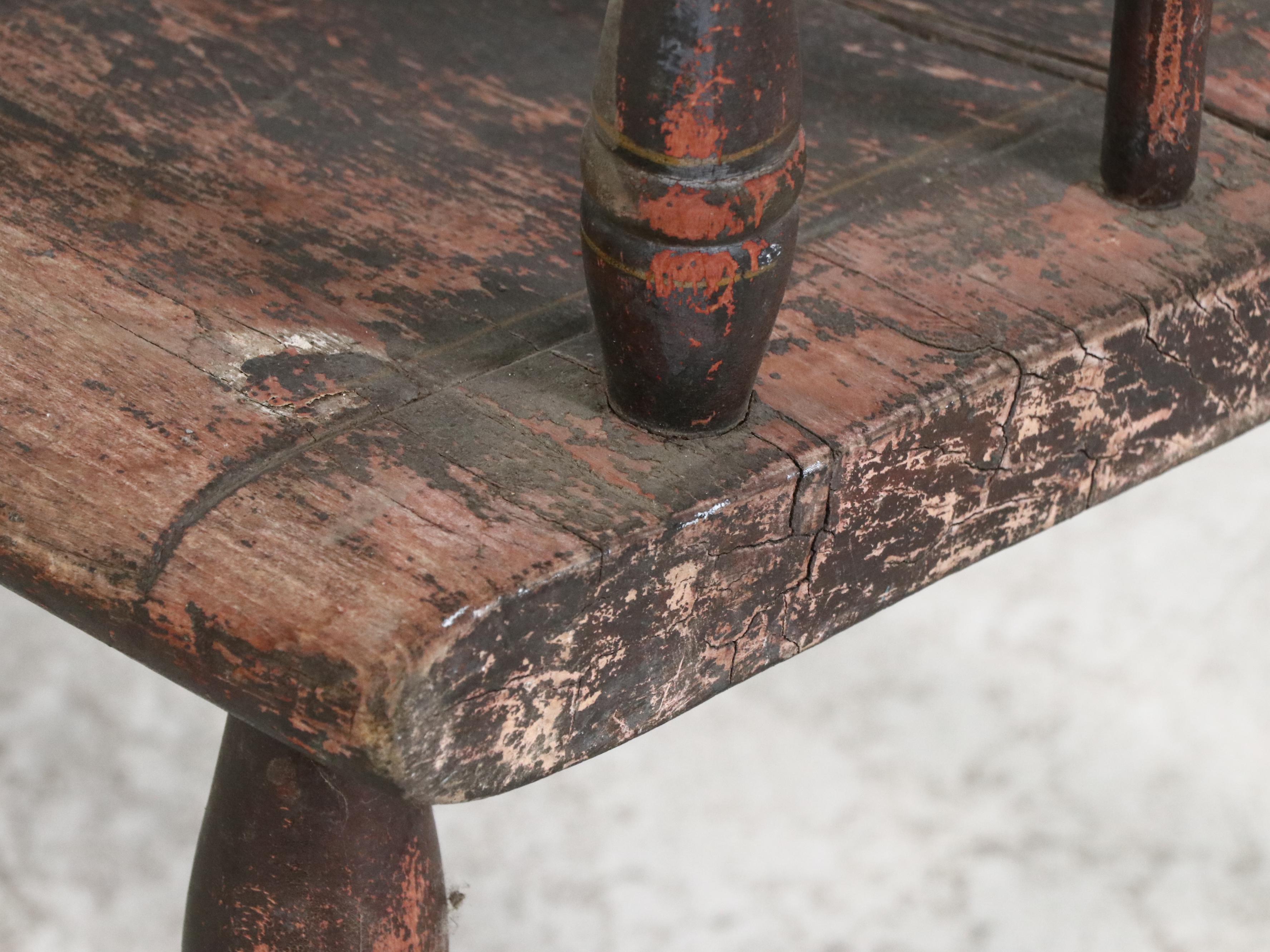 Stencil-Decorated and Painted Wood Deacon's Bench