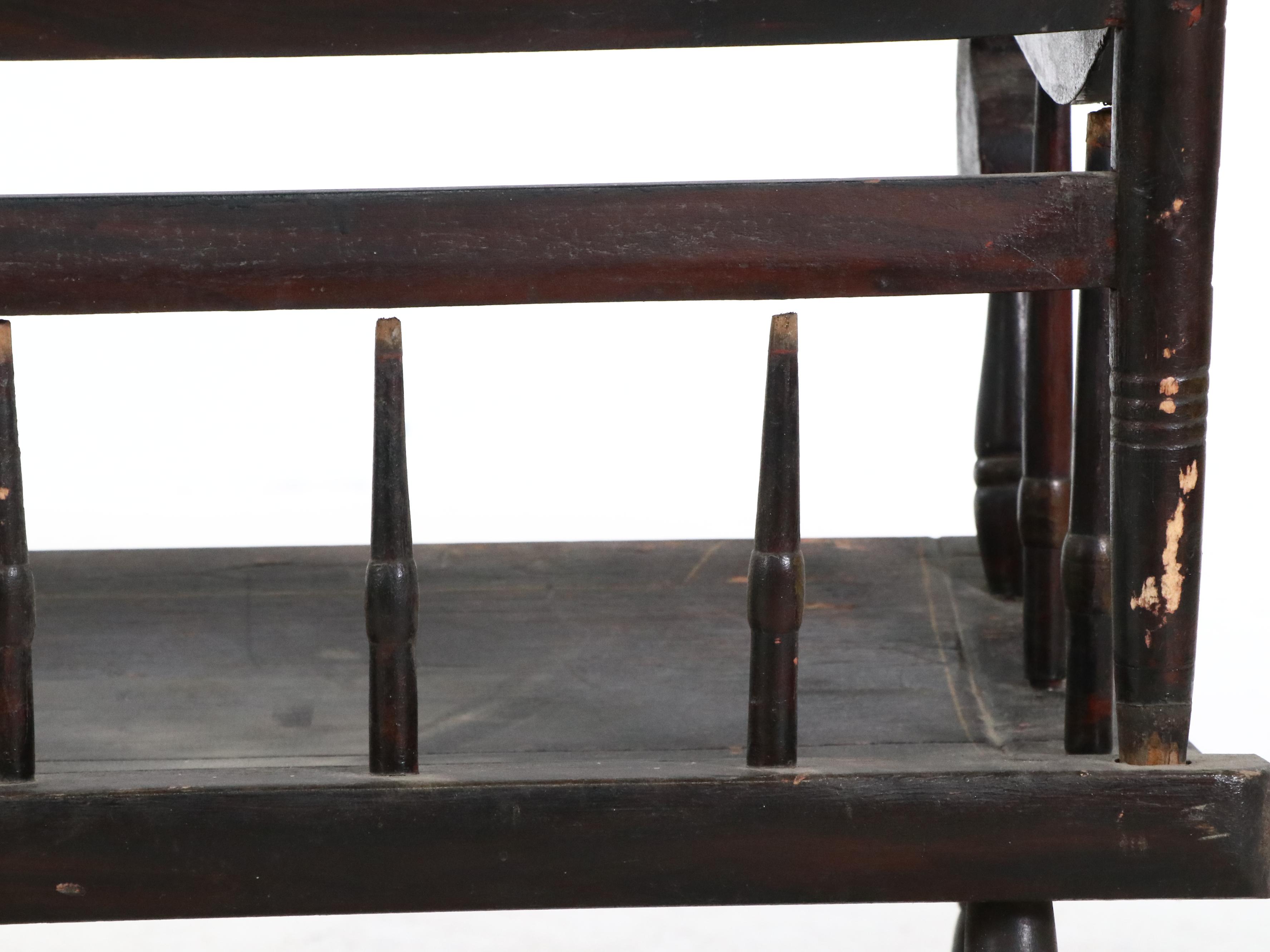 Stencil-Decorated and Painted Wood Deacon's Bench