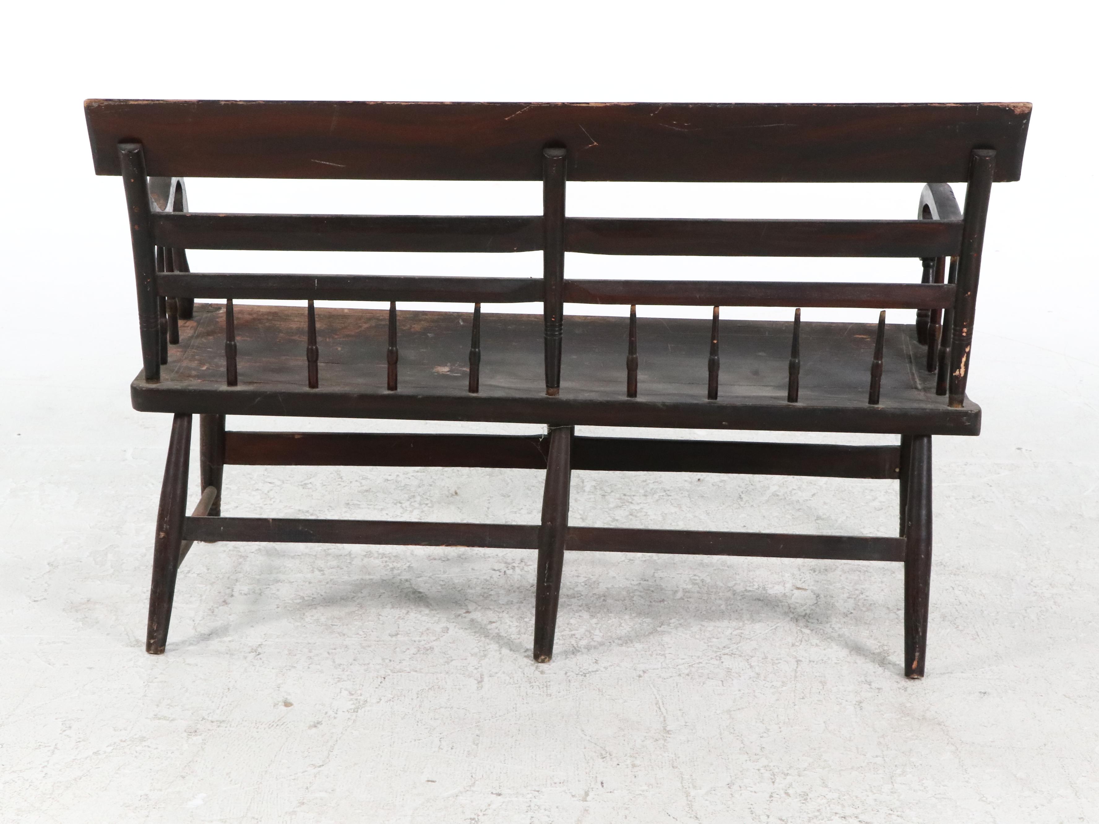 Stencil-Decorated and Painted Wood Deacon's Bench