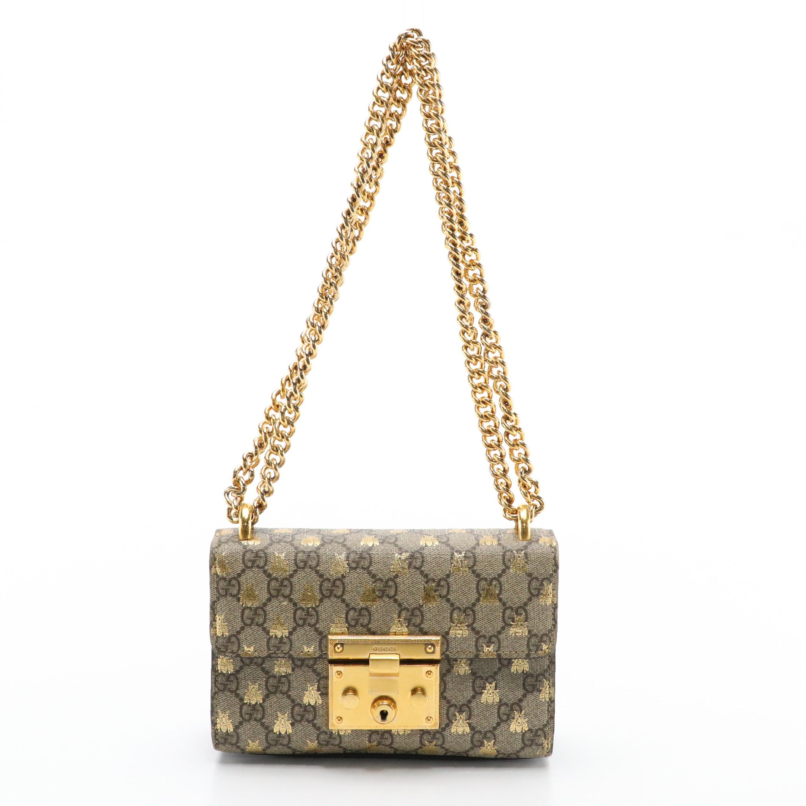Gucci Padlock Small Shoulder Bag in Bees/GG Supreme Canvas and Leather