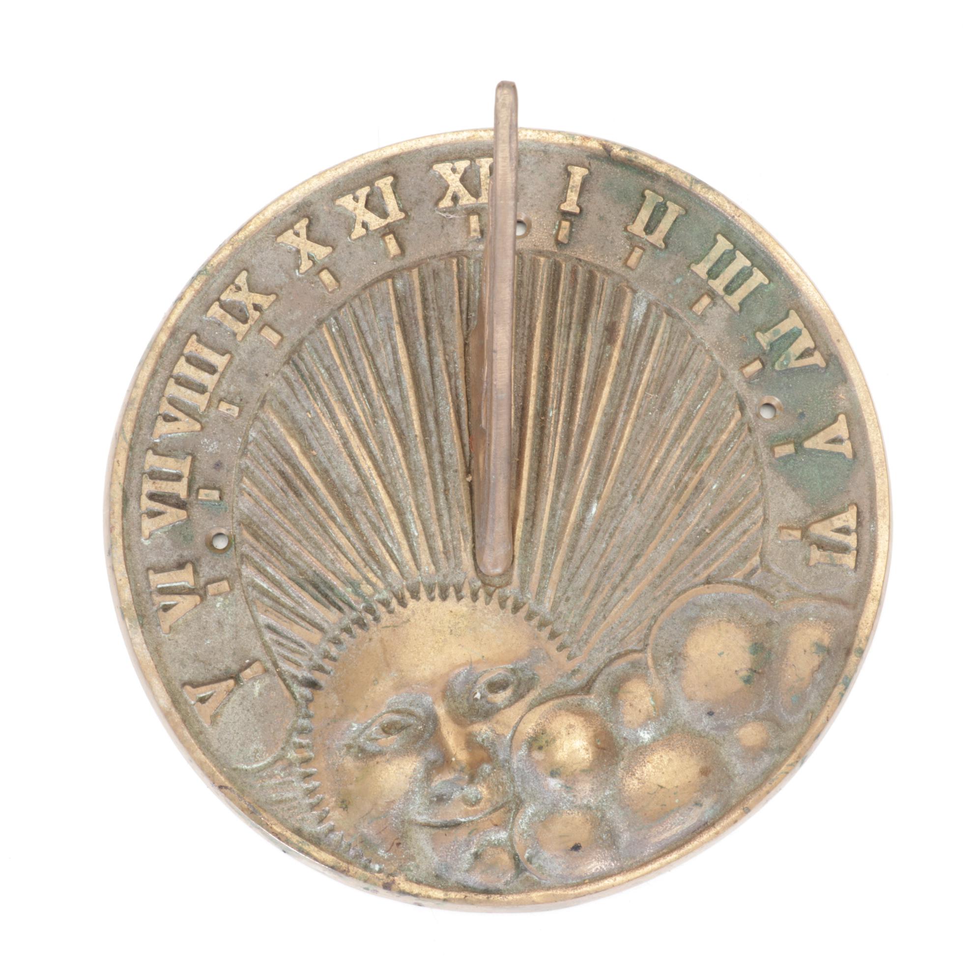 White Swan Brass Sundial Features Face of the Sun In Clouds, 1995