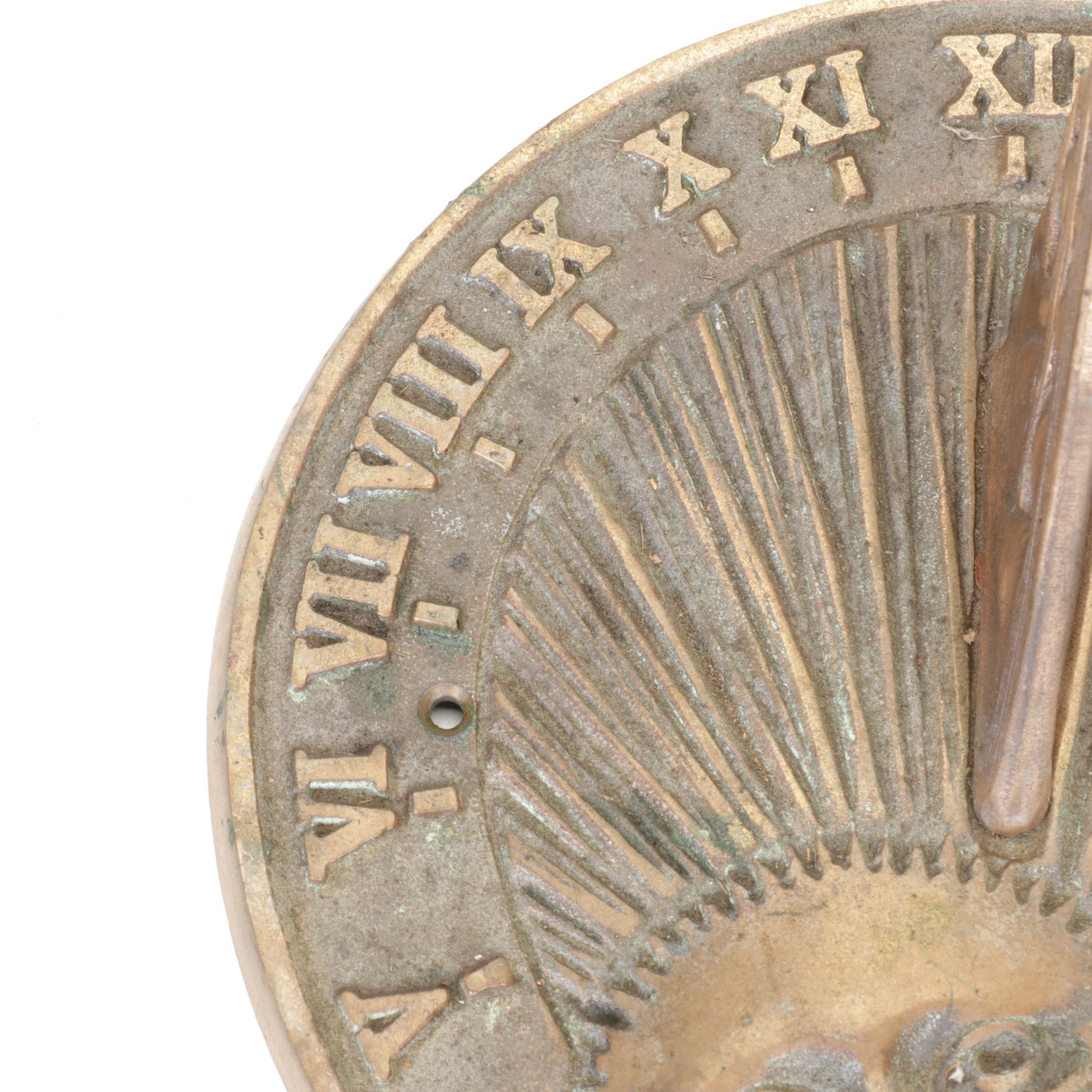 White Swan Brass Sundial Features Face of the Sun In Clouds, 1995