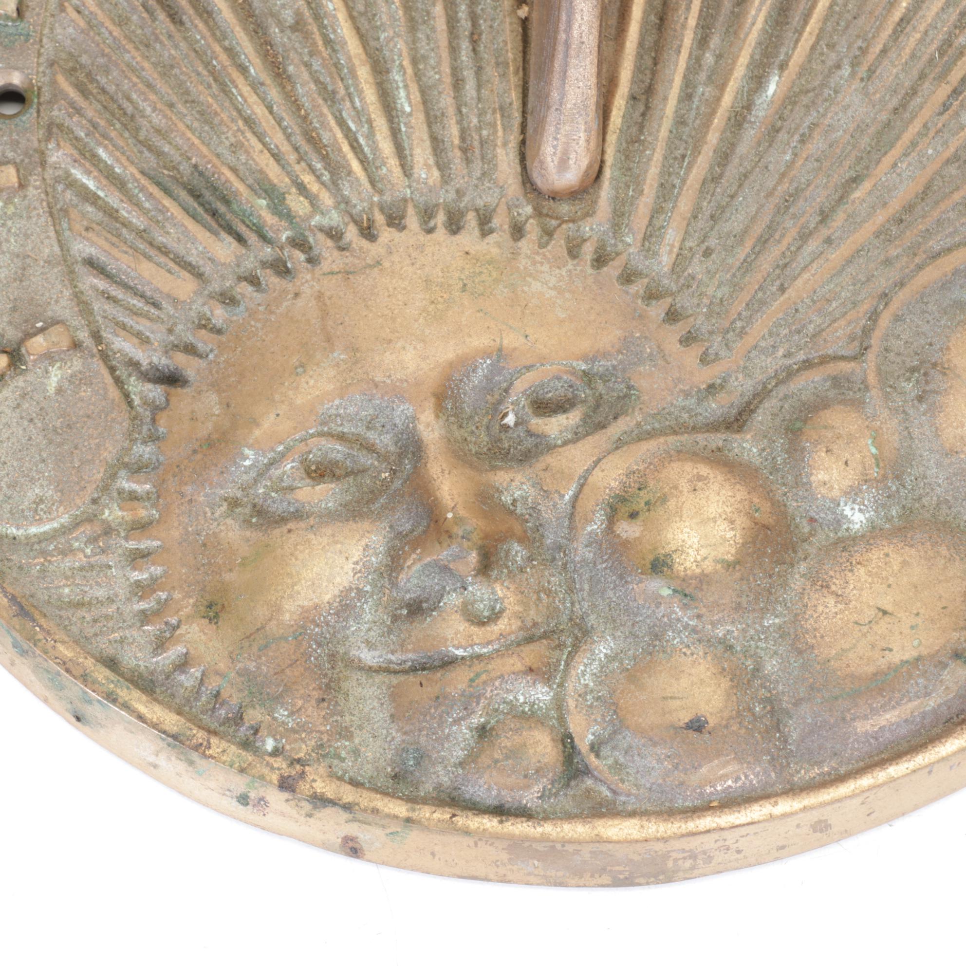 White Swan Brass Sundial Features Face of the Sun In Clouds, 1995