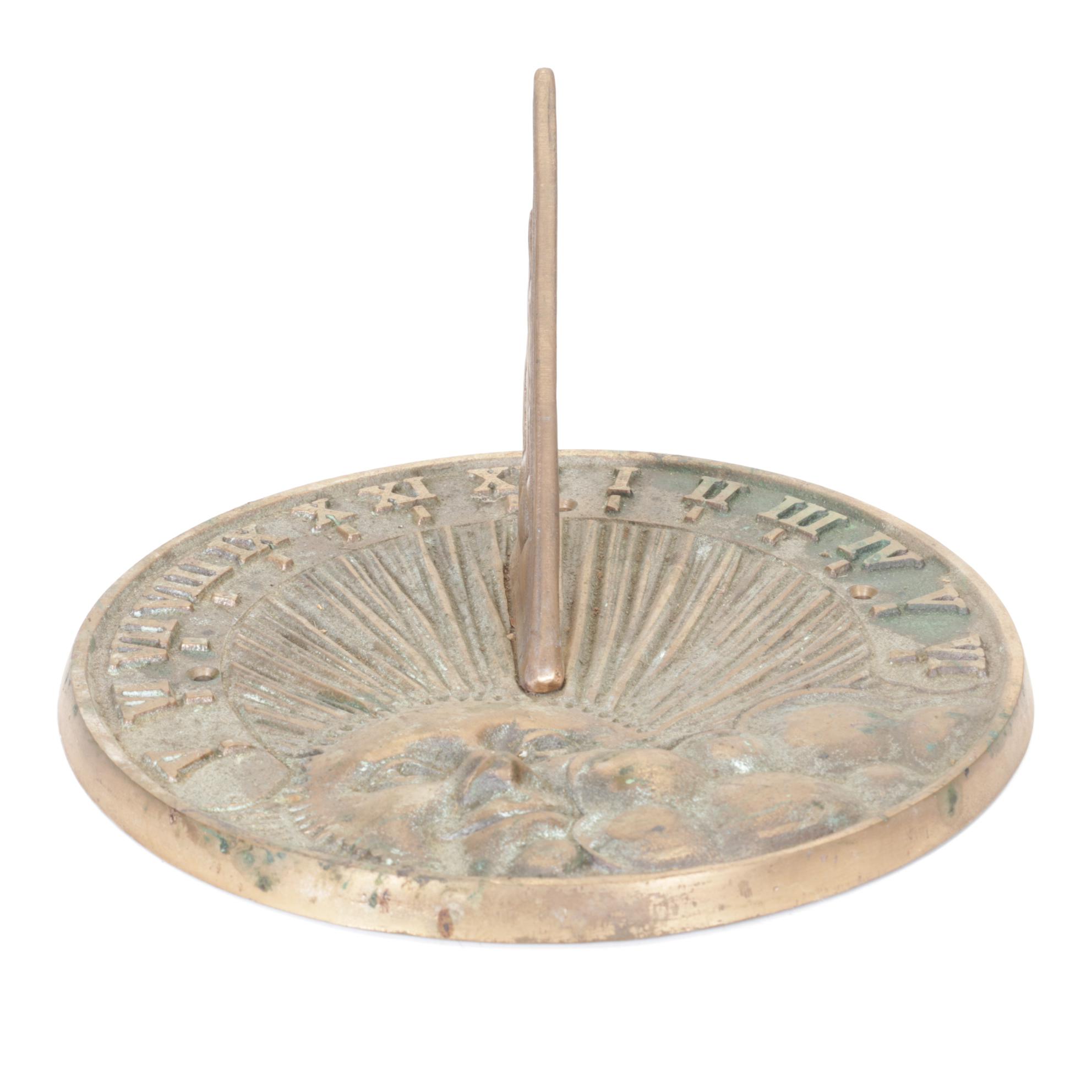 White Swan Brass Sundial Features Face of the Sun In Clouds, 1995