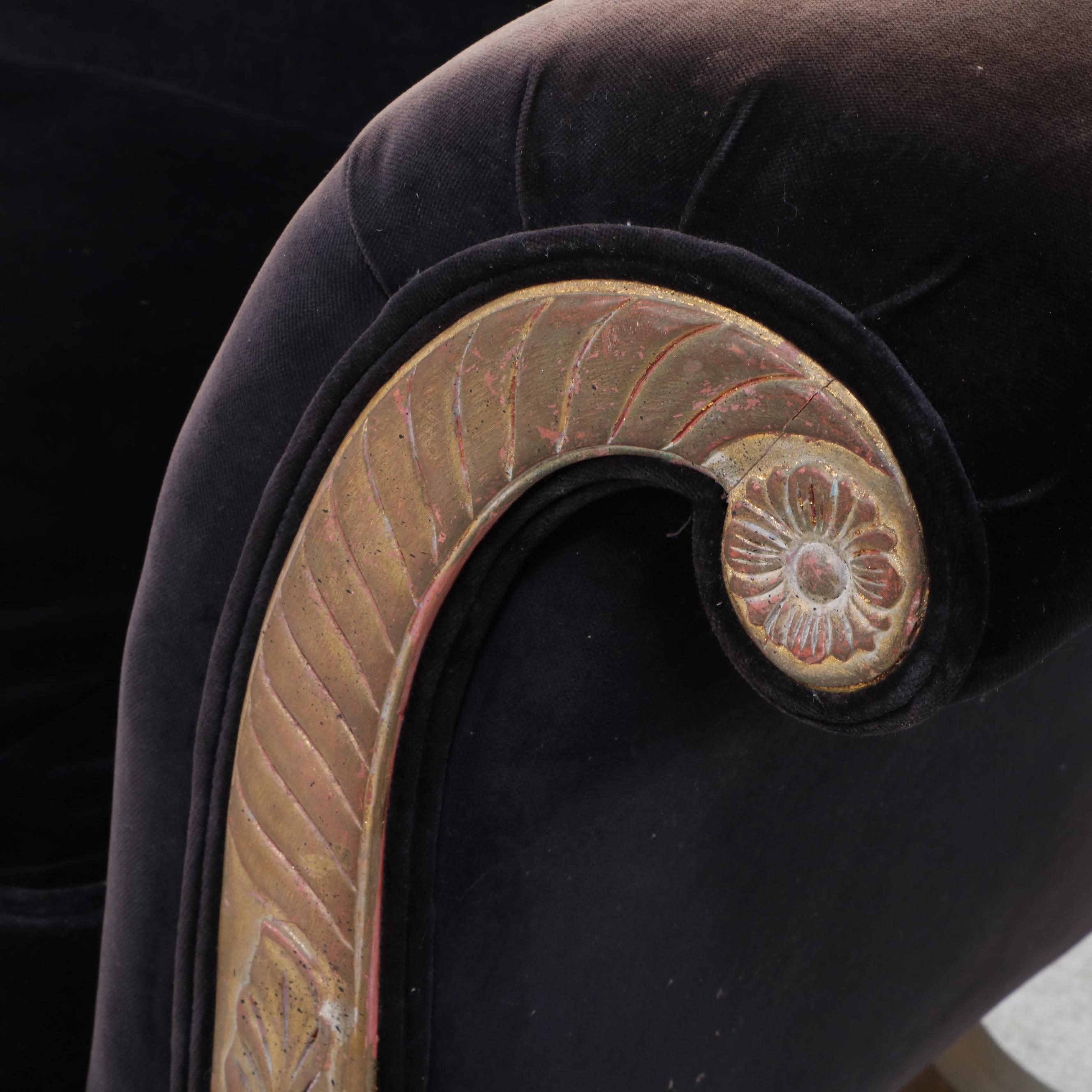 Empire Style Claw Foot Sofa with Velveteen Upholstery, 20th Century