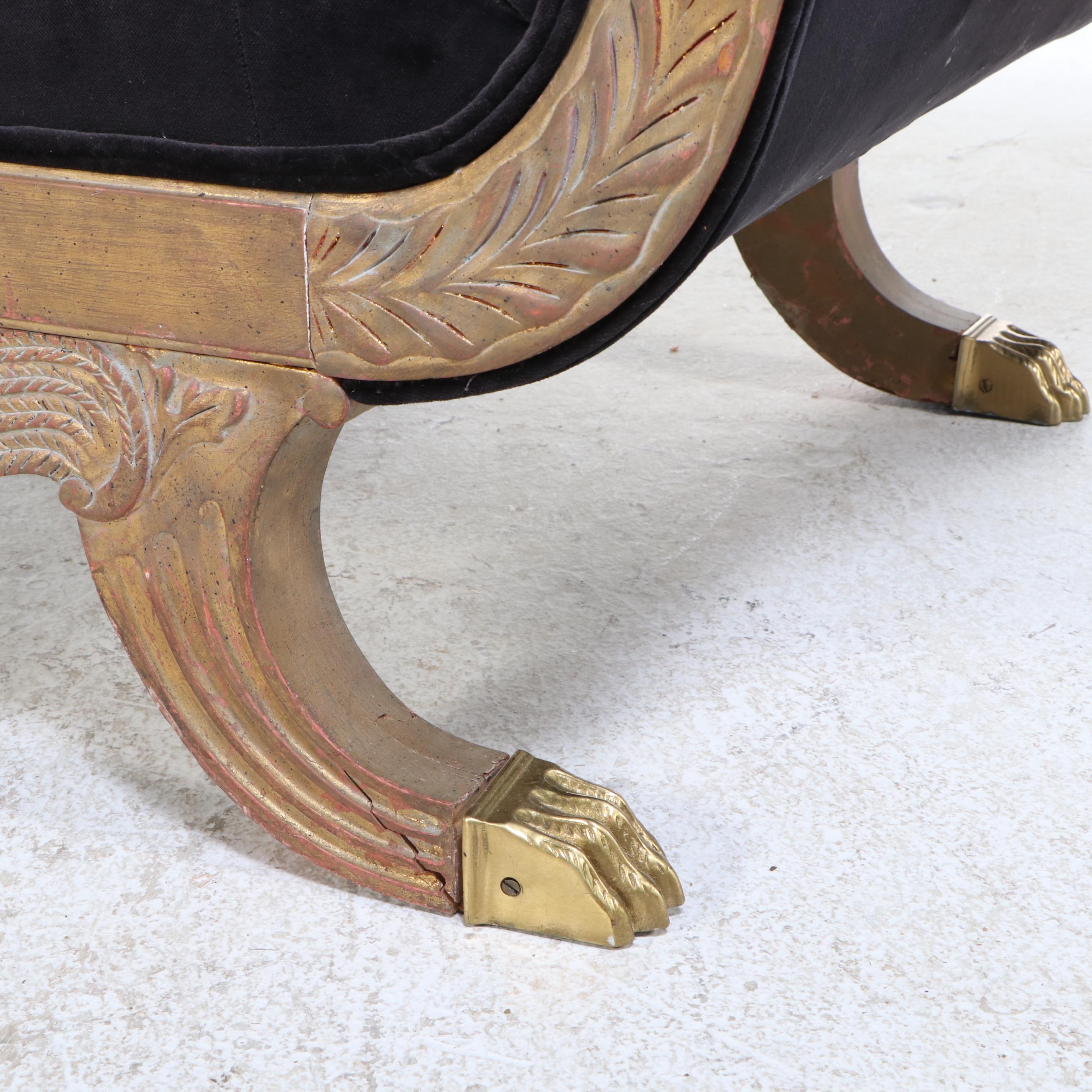 Empire Style Claw Foot Sofa with Velveteen Upholstery, 20th Century
