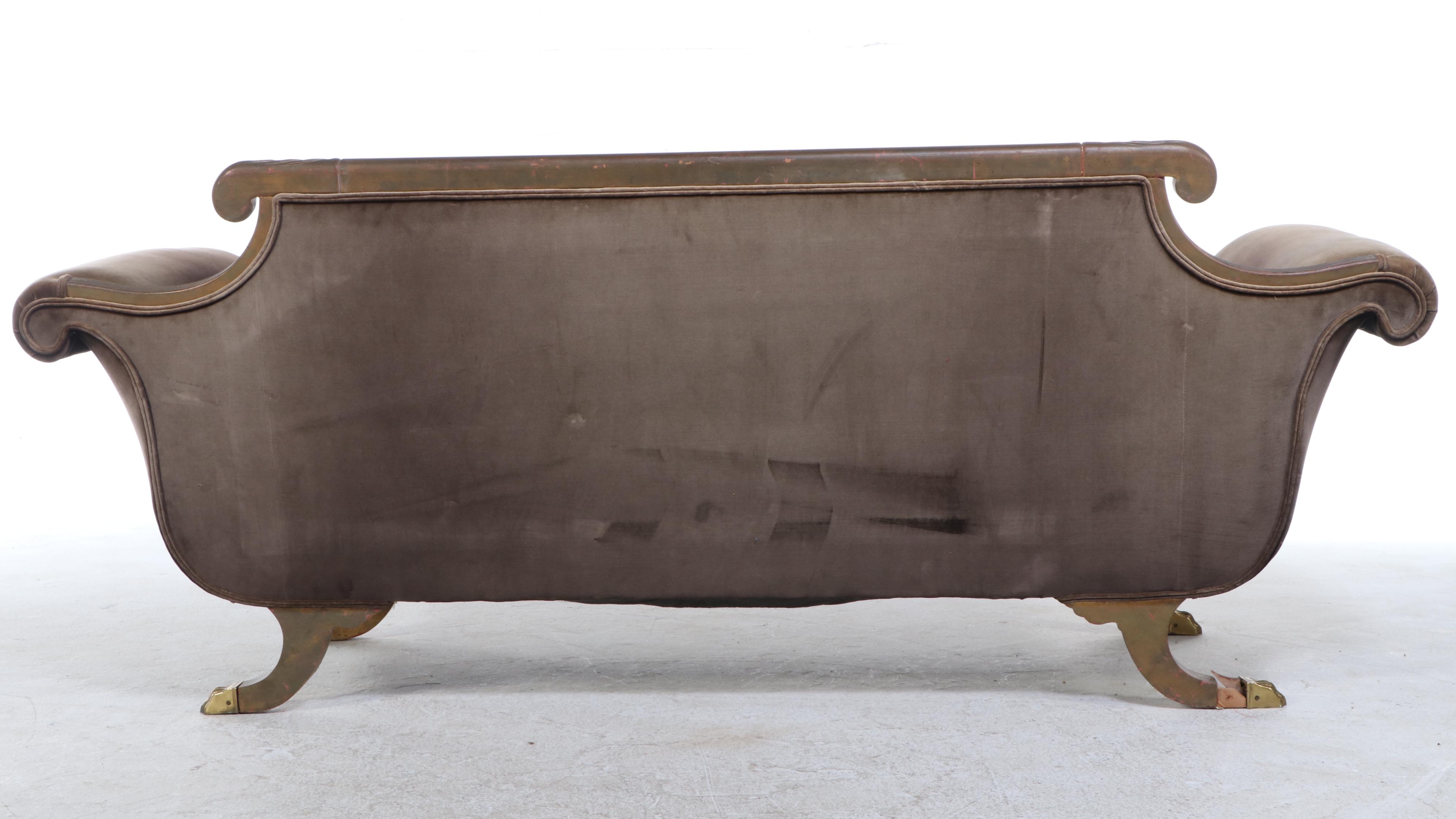 Empire Style Claw Foot Sofa with Velveteen Upholstery, 20th Century