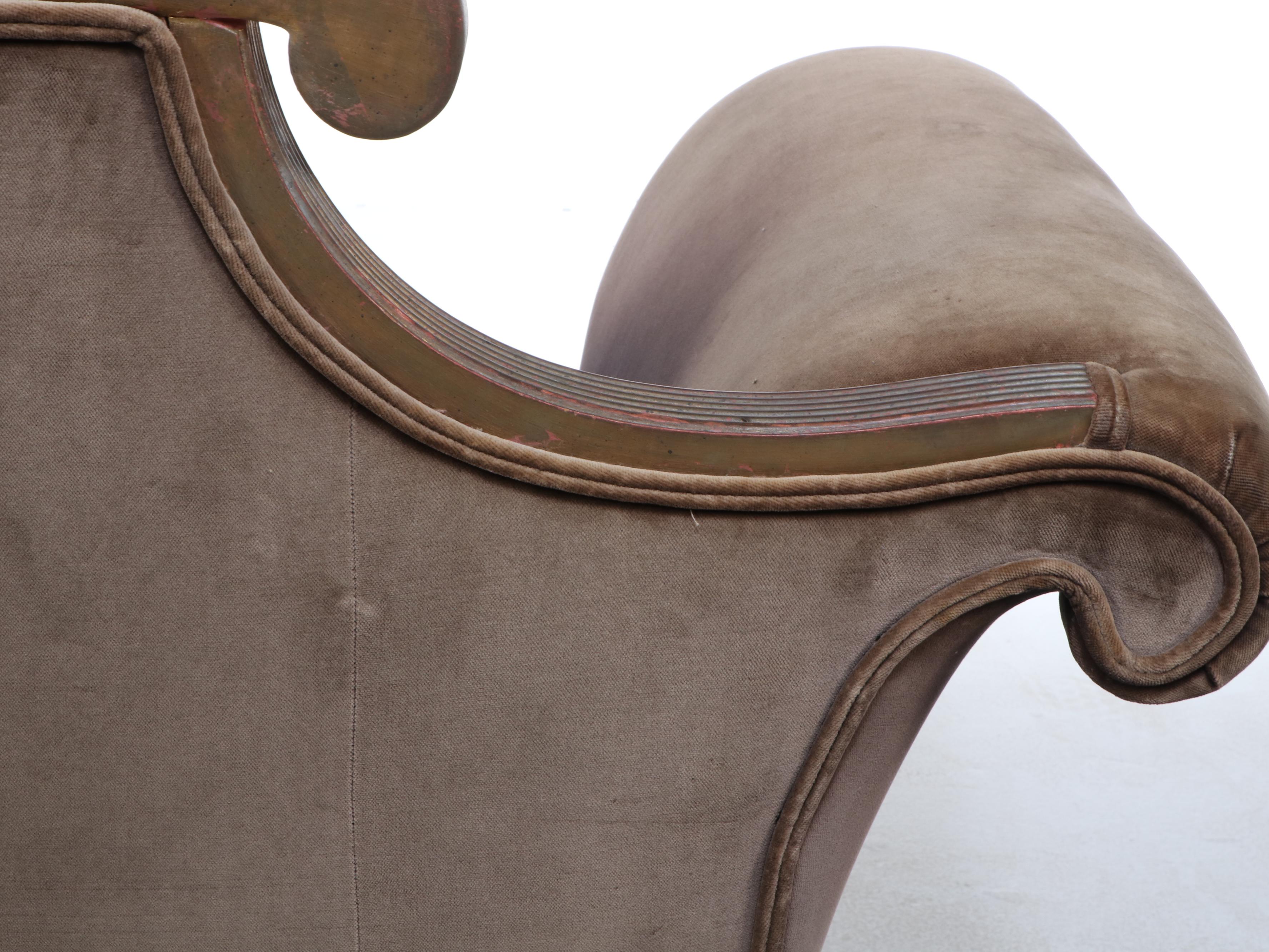 Empire Style Claw Foot Sofa with Velveteen Upholstery, 20th Century