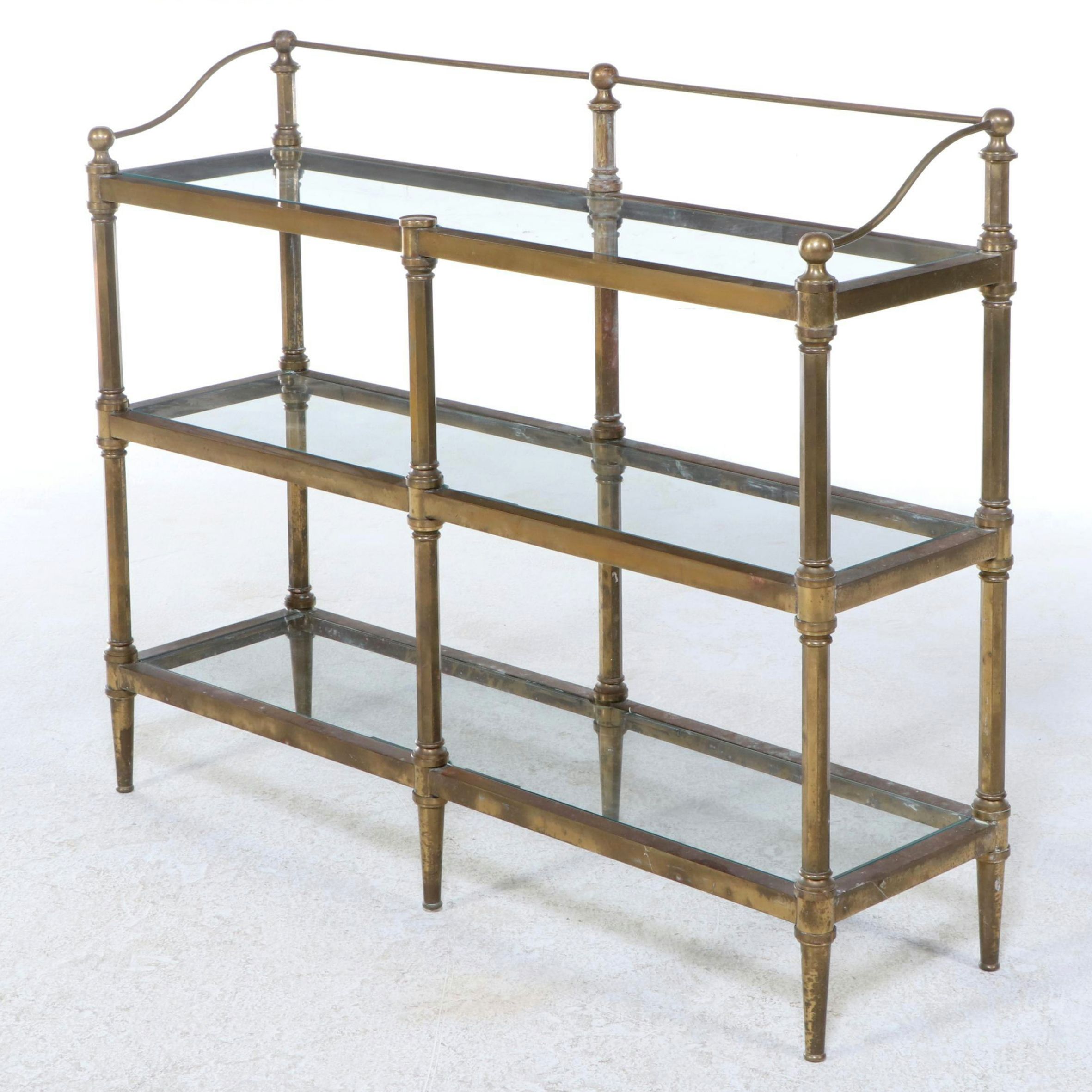 Regency Style Metal and Glass Three Shelf Étagère, Mid to Late 20th Century