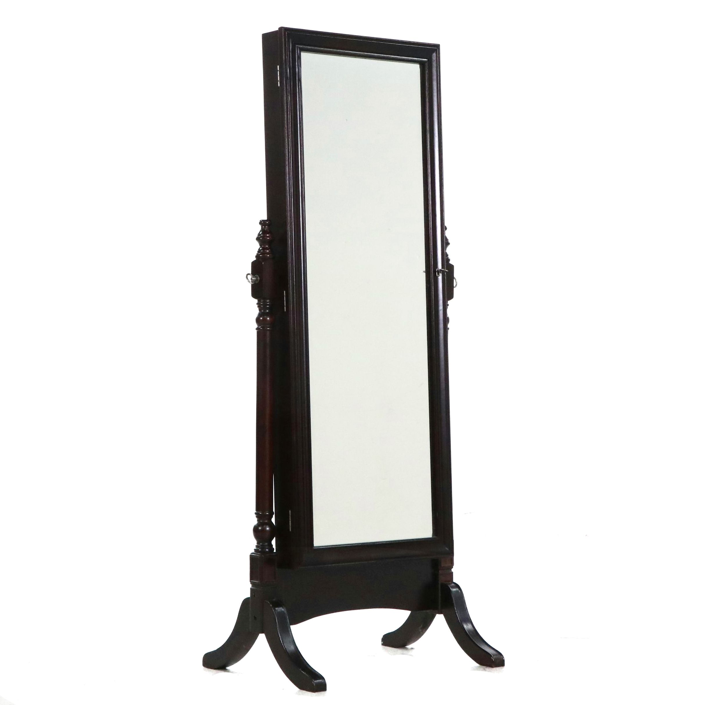 Contemporary Wood Cheval Mirror with Jewelry Storage