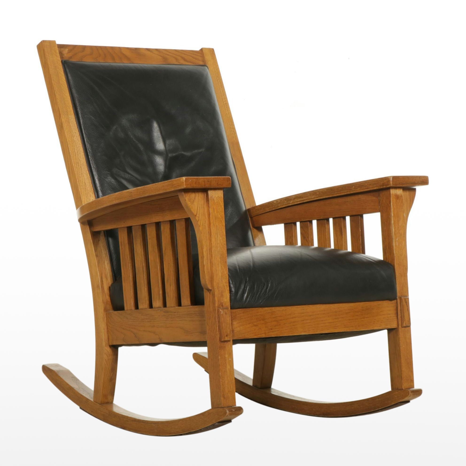 Mission Style Oak Rocking Chair with Faux Leather Upholstery