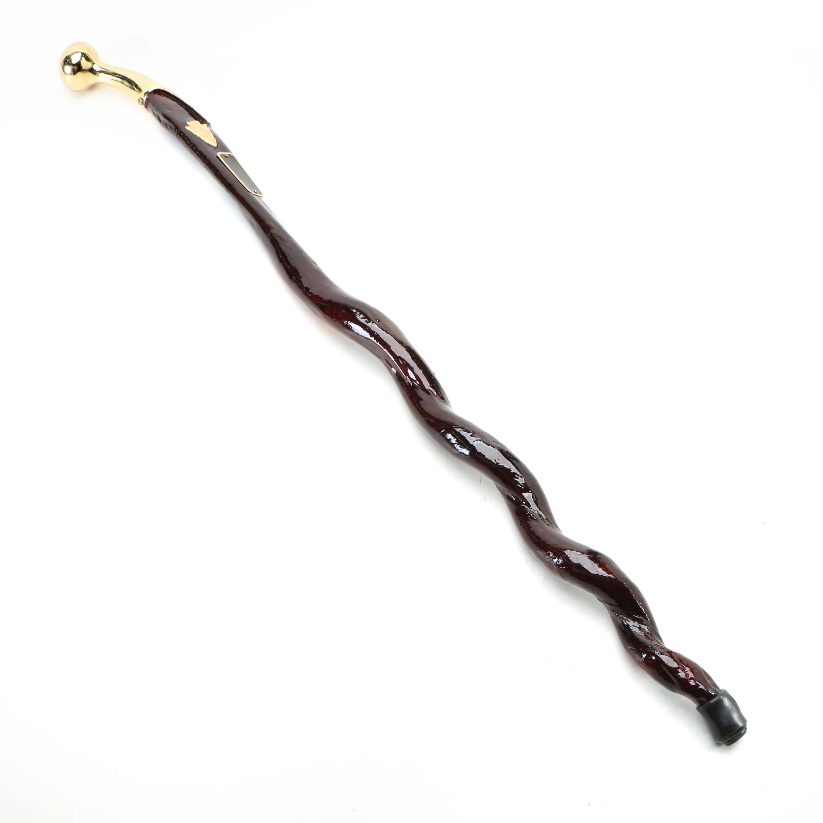 Ross Taylor Carved Bull Pizzle Cane with Brass Handle
