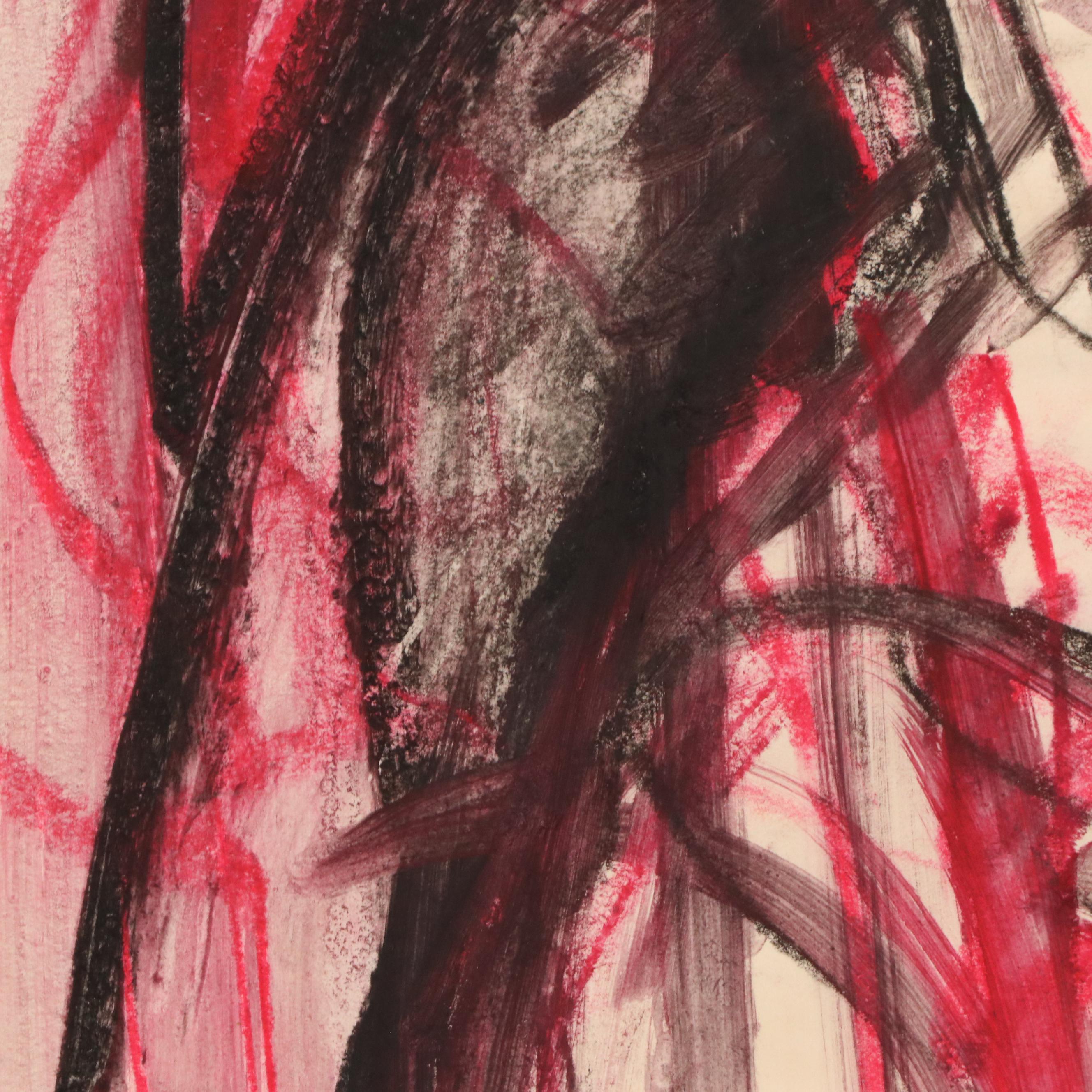 Jack Meanwell Modern Figural Oil Pastel Drawing, 1982