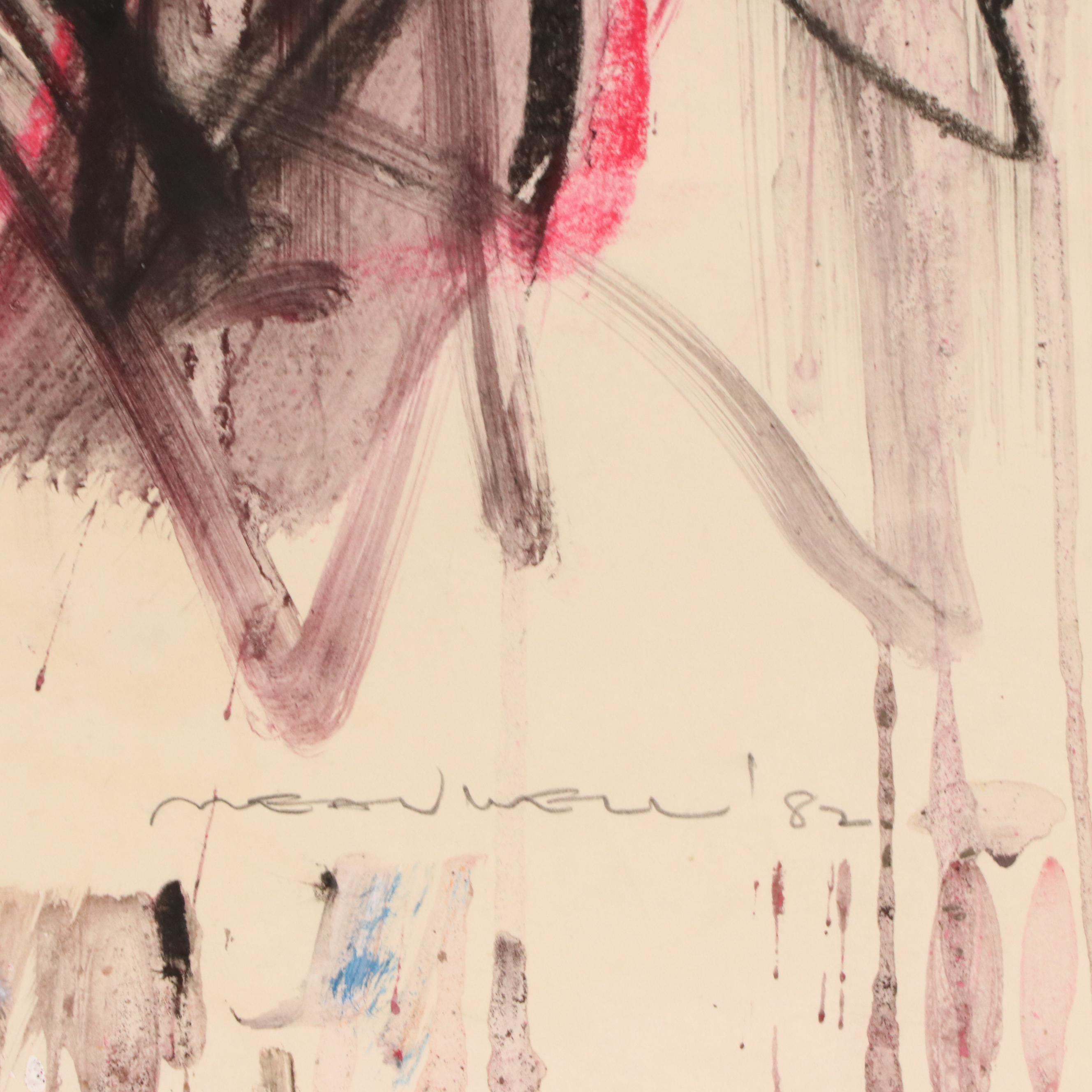 Jack Meanwell Modern Figural Oil Pastel Drawing, 1982