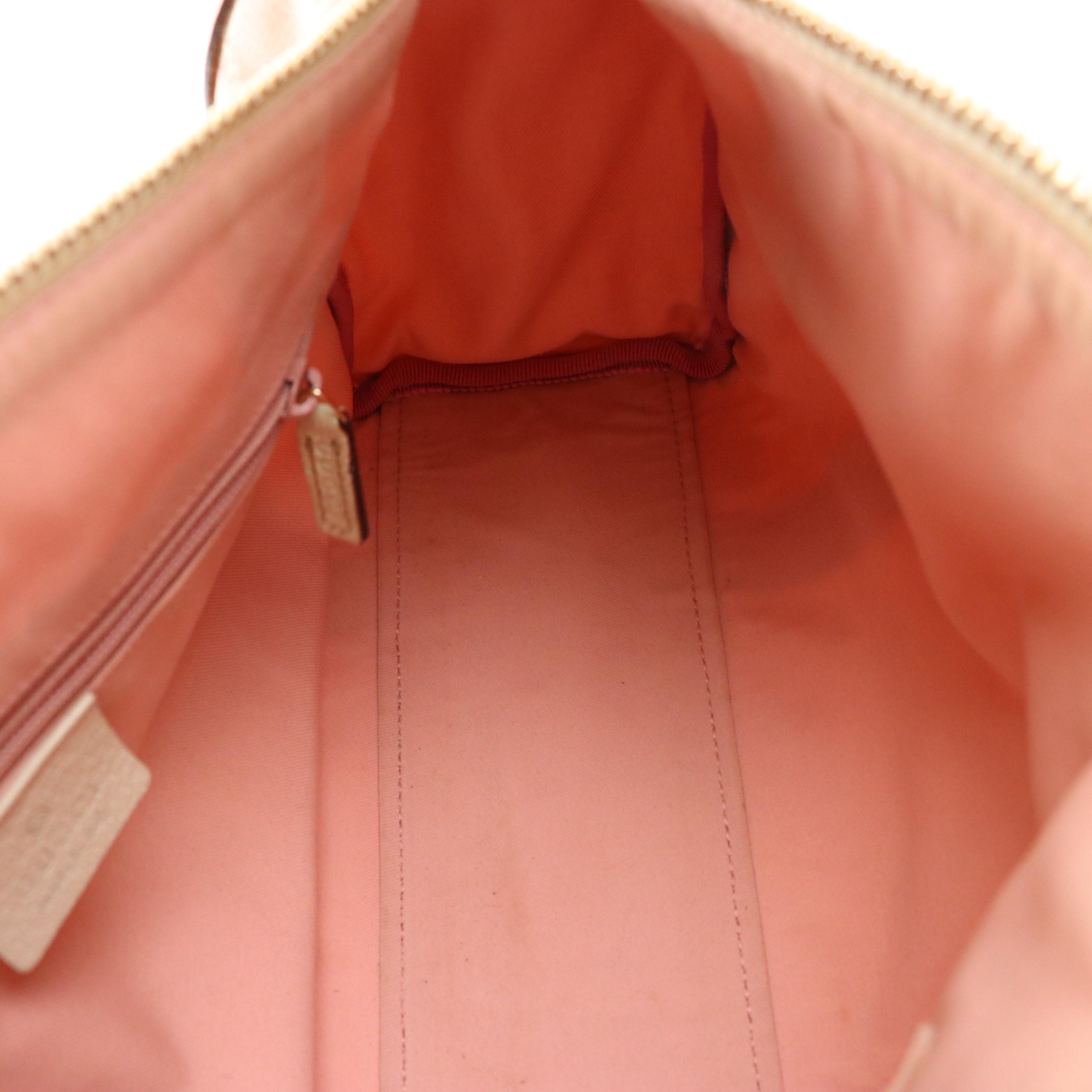 Gucci Pink GG Canvas and Ivory Leather Boston Bag