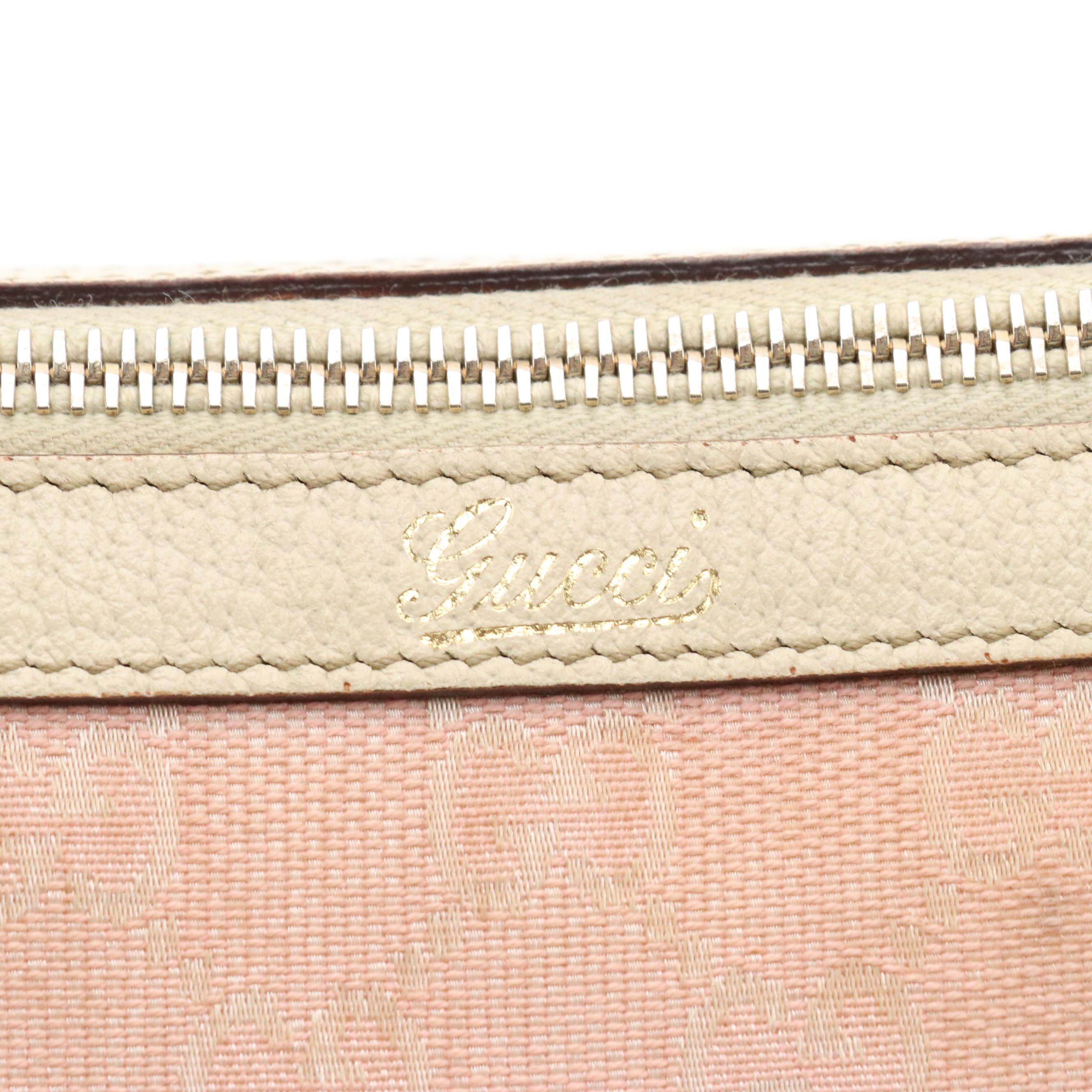 Gucci Pink GG Canvas and Ivory Leather Boston Bag