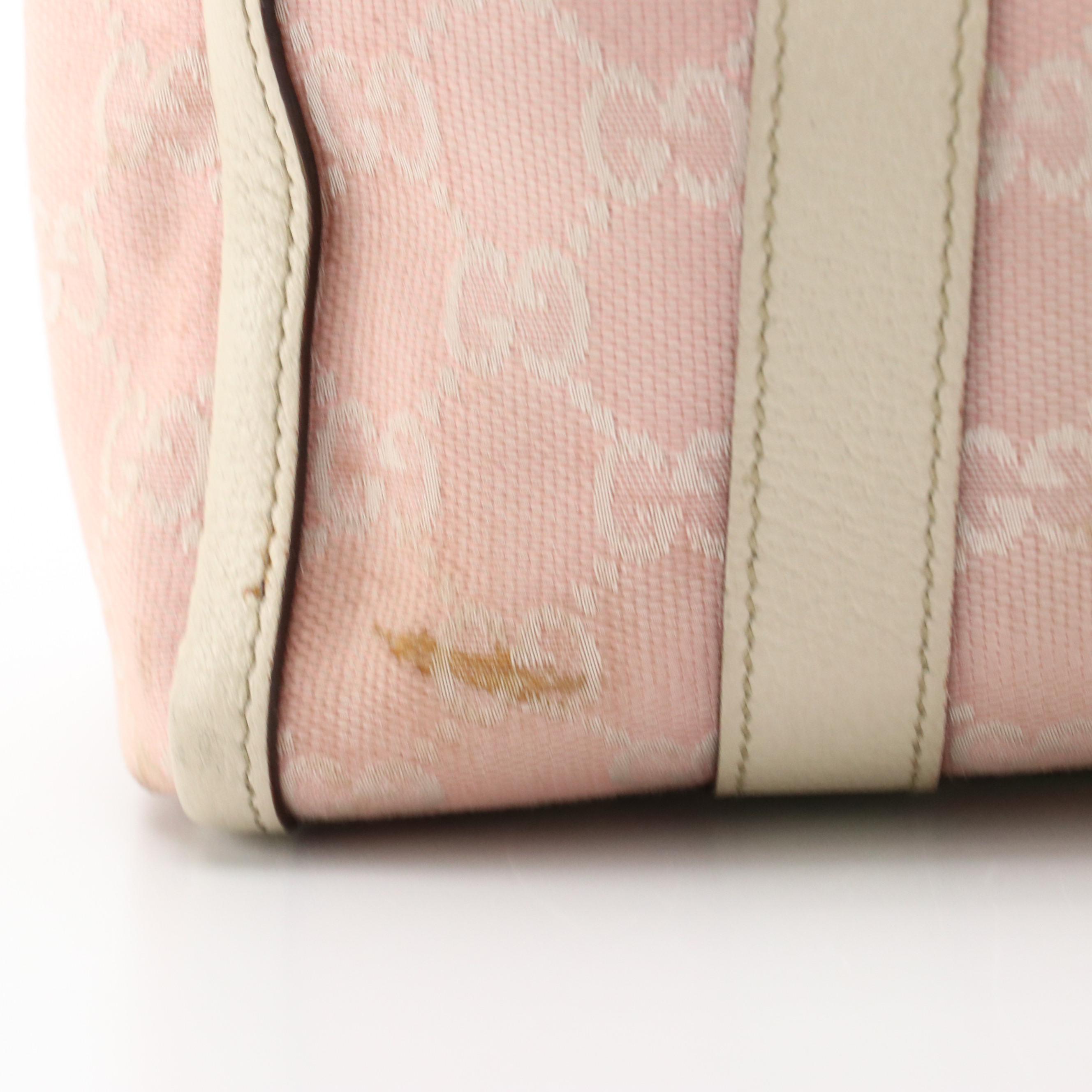 Gucci Pink GG Canvas and Ivory Leather Boston Bag