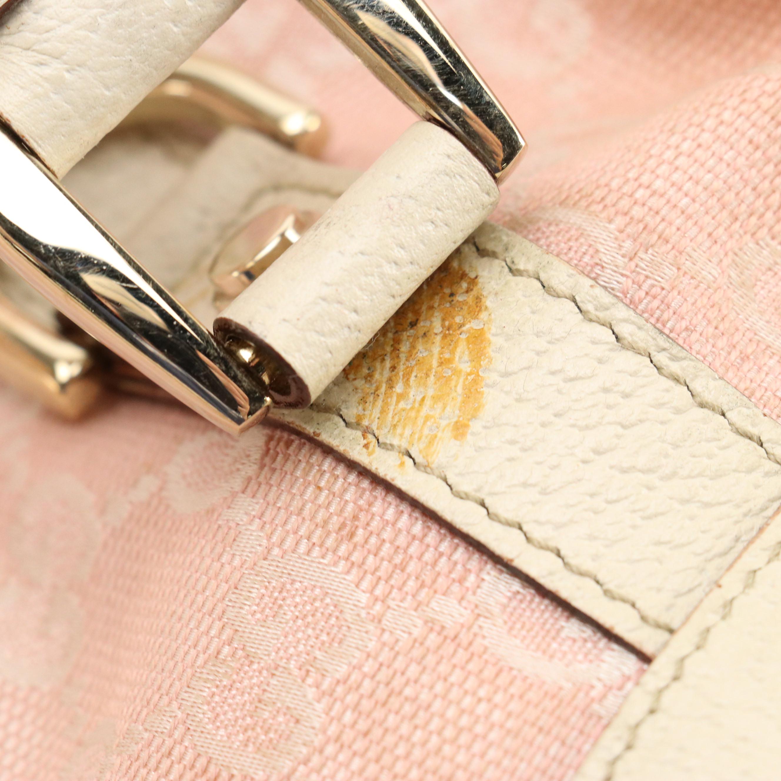 Gucci Pink GG Canvas and Ivory Leather Boston Bag