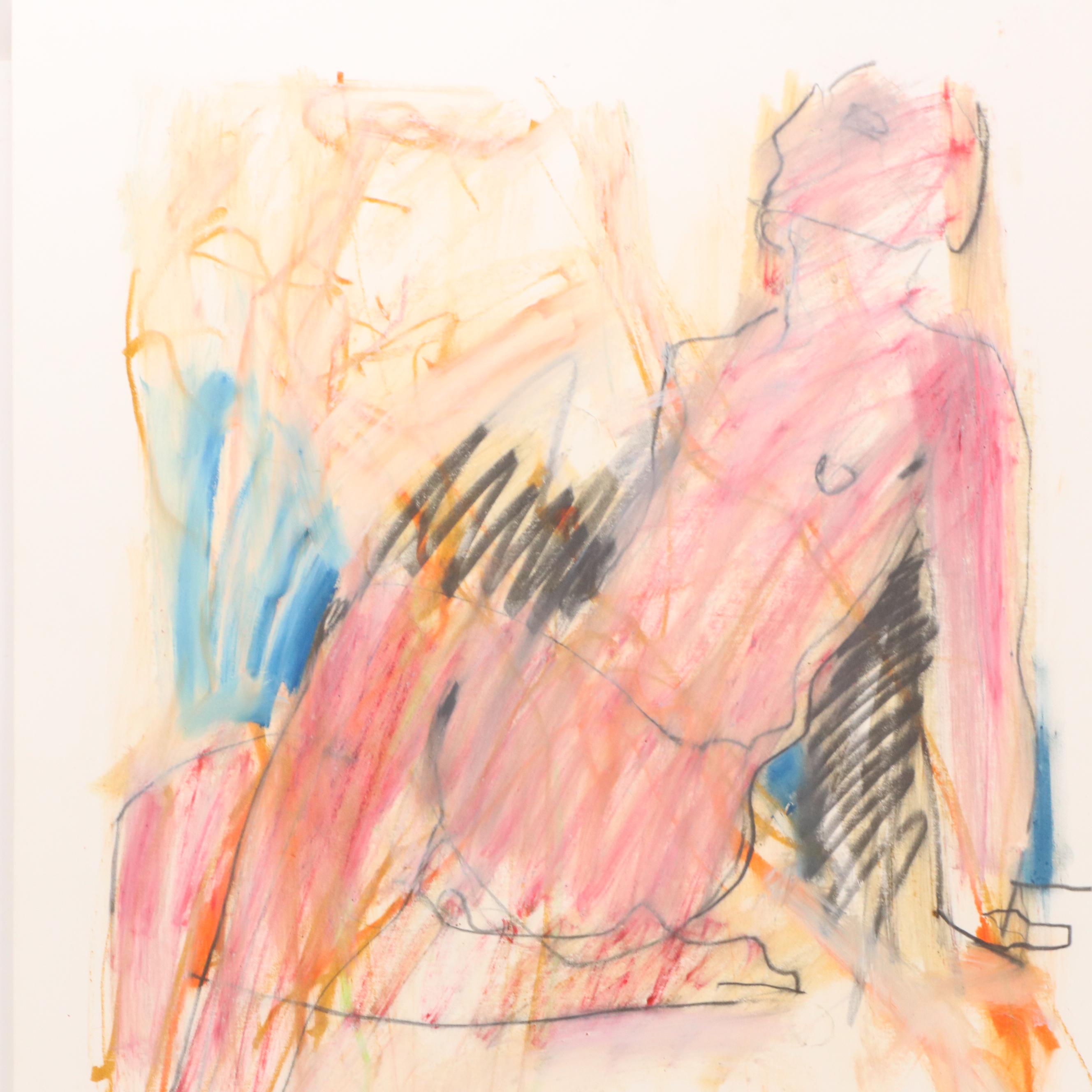 Jack Meanwell Modern Figural Oil Pastel Drawing, Late 20th Century