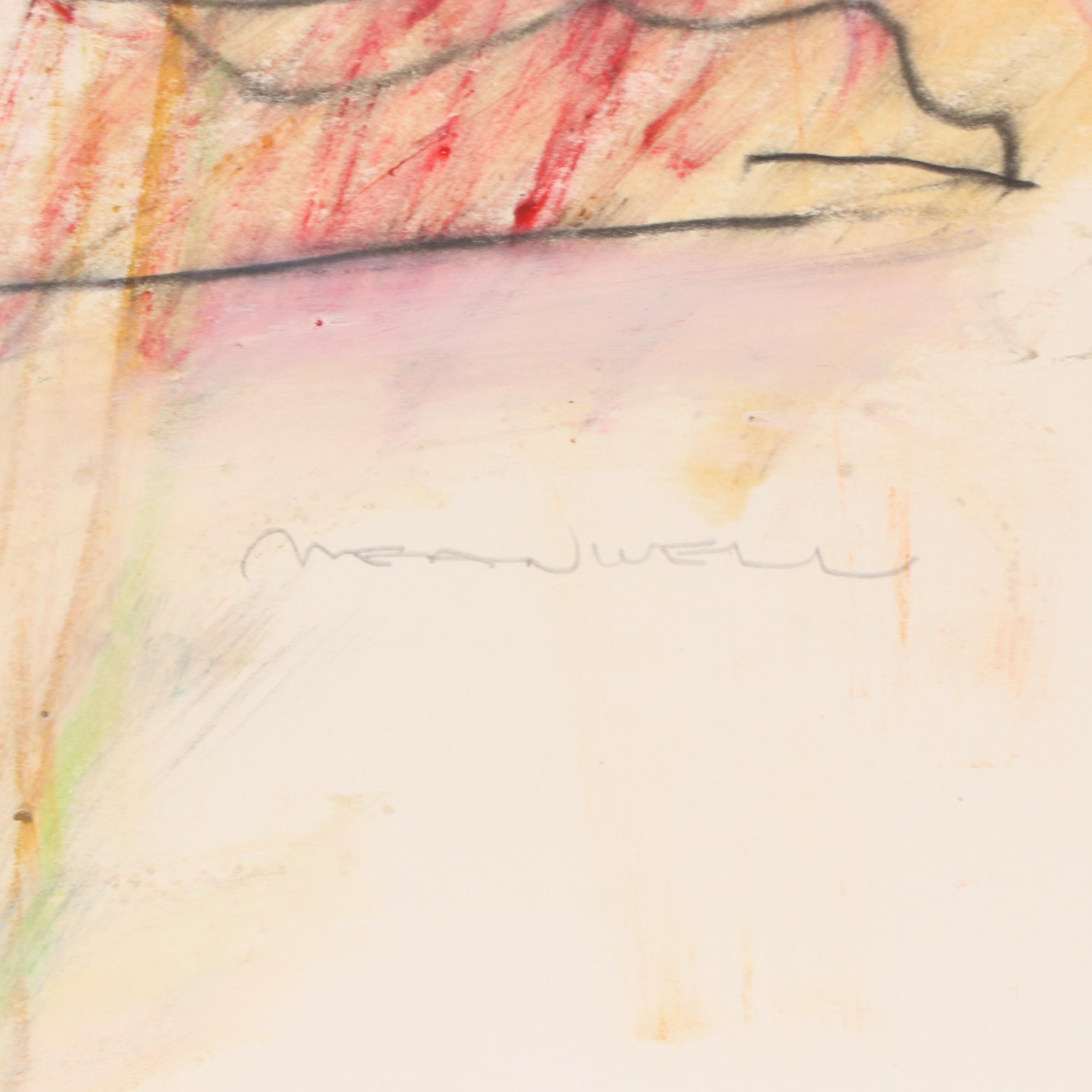 Jack Meanwell Modern Figural Oil Pastel Drawing, Late 20th Century