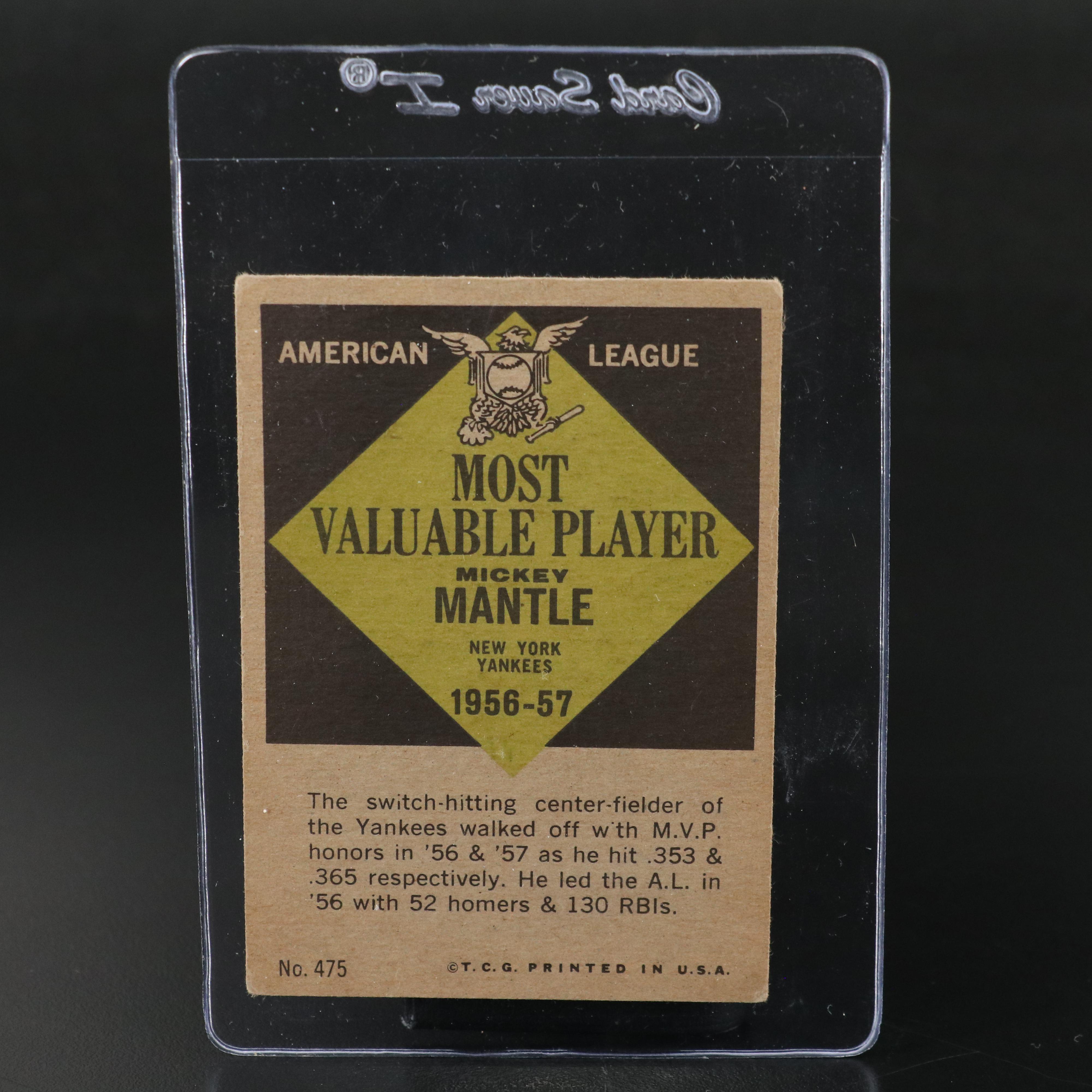 1961 Topps Mickey Mantle New York Yankees MVP Baseball Card