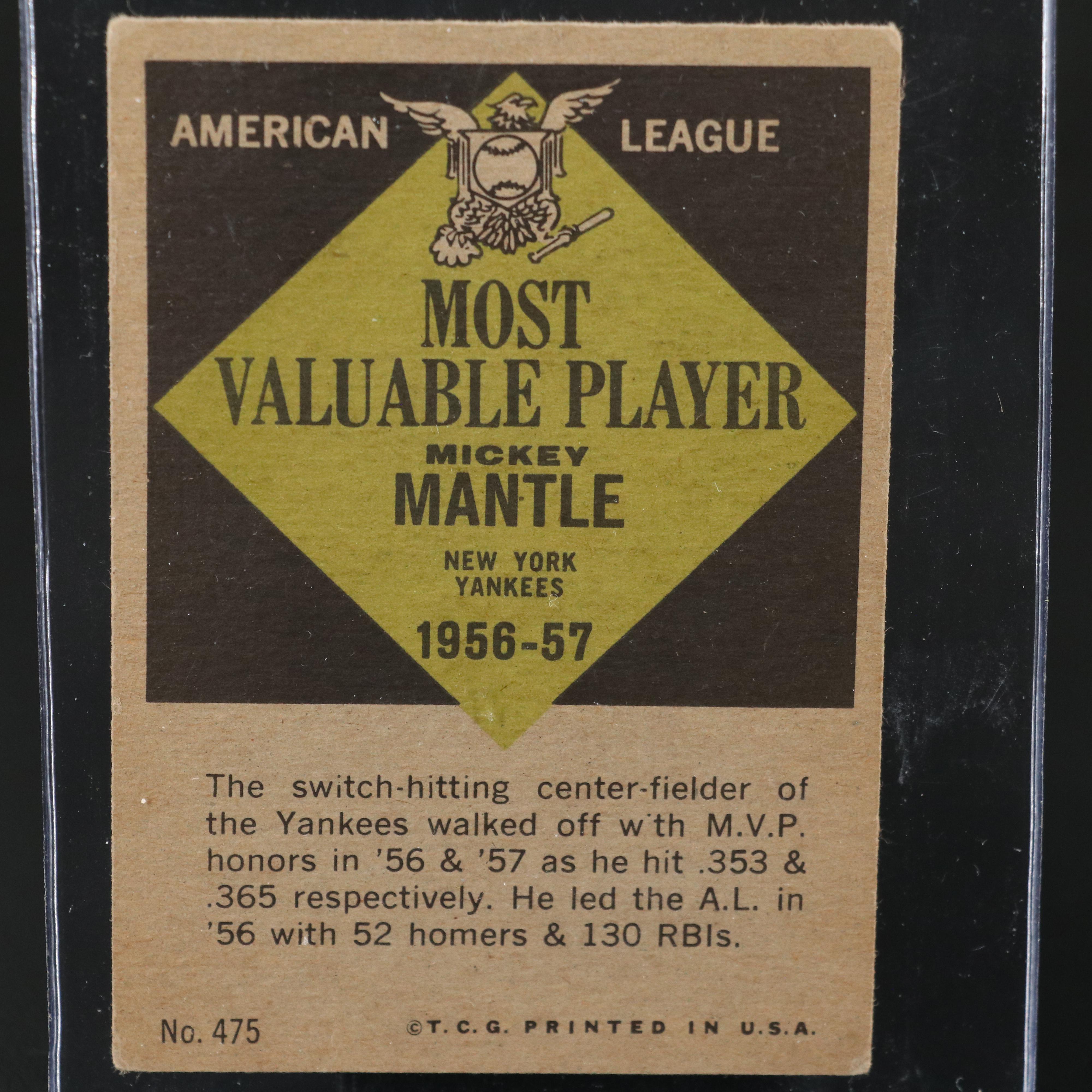 1961 Topps Mickey Mantle New York Yankees MVP Baseball Card