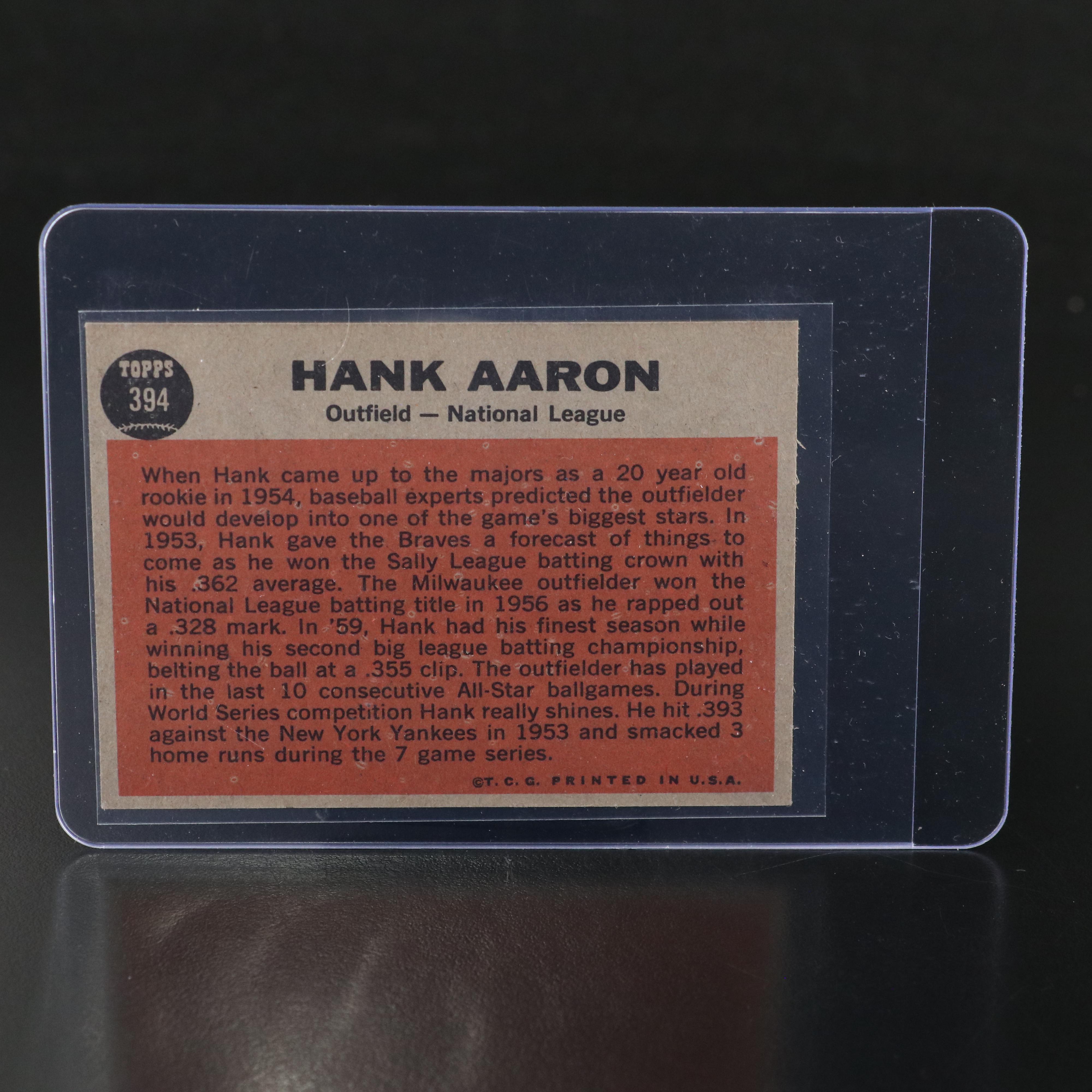 1962 Topps Hank Aaron Milwaukee Braves All-Star Baseball Card