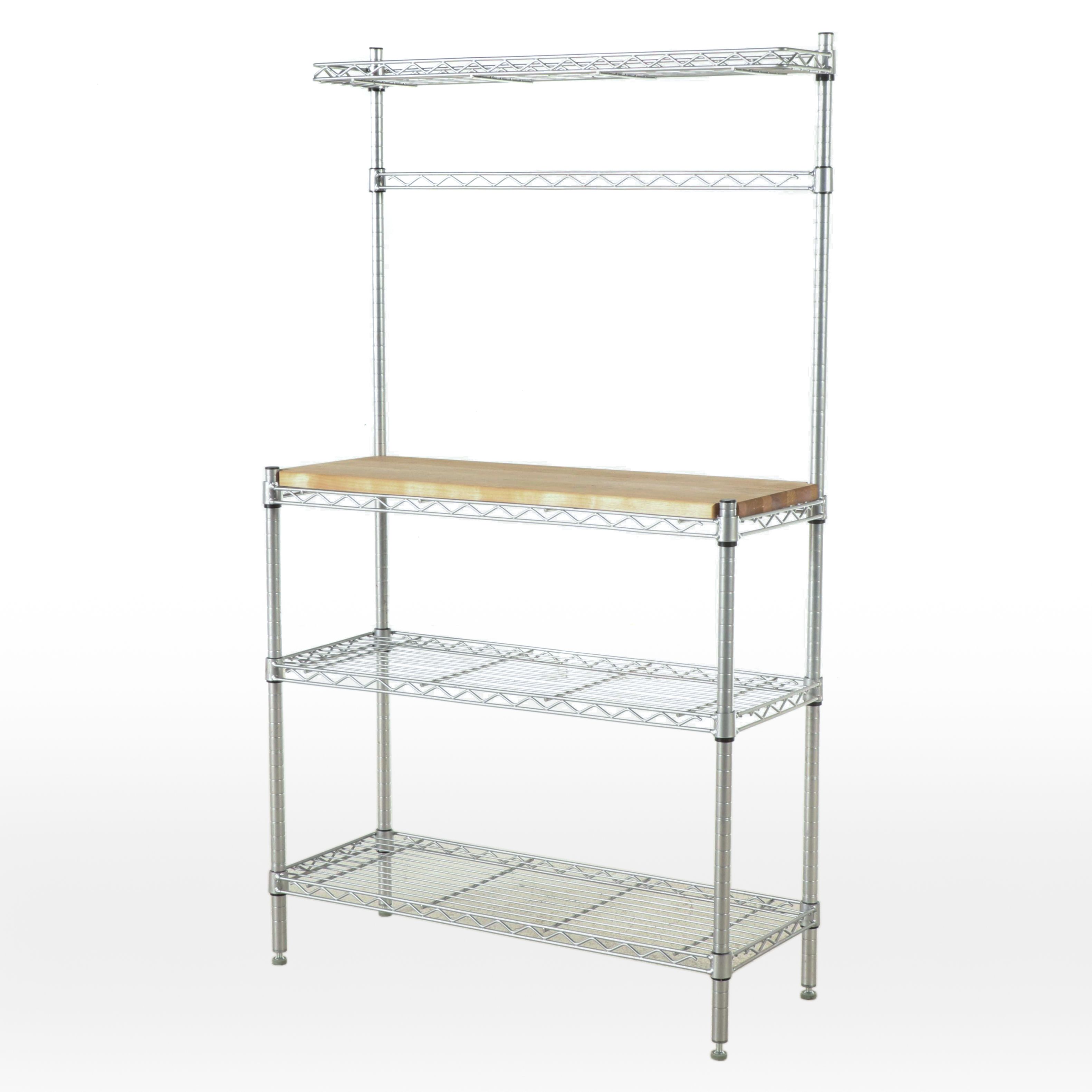 Chrome Adjustable 4-Tier Steel Wire Shelving and Work Table