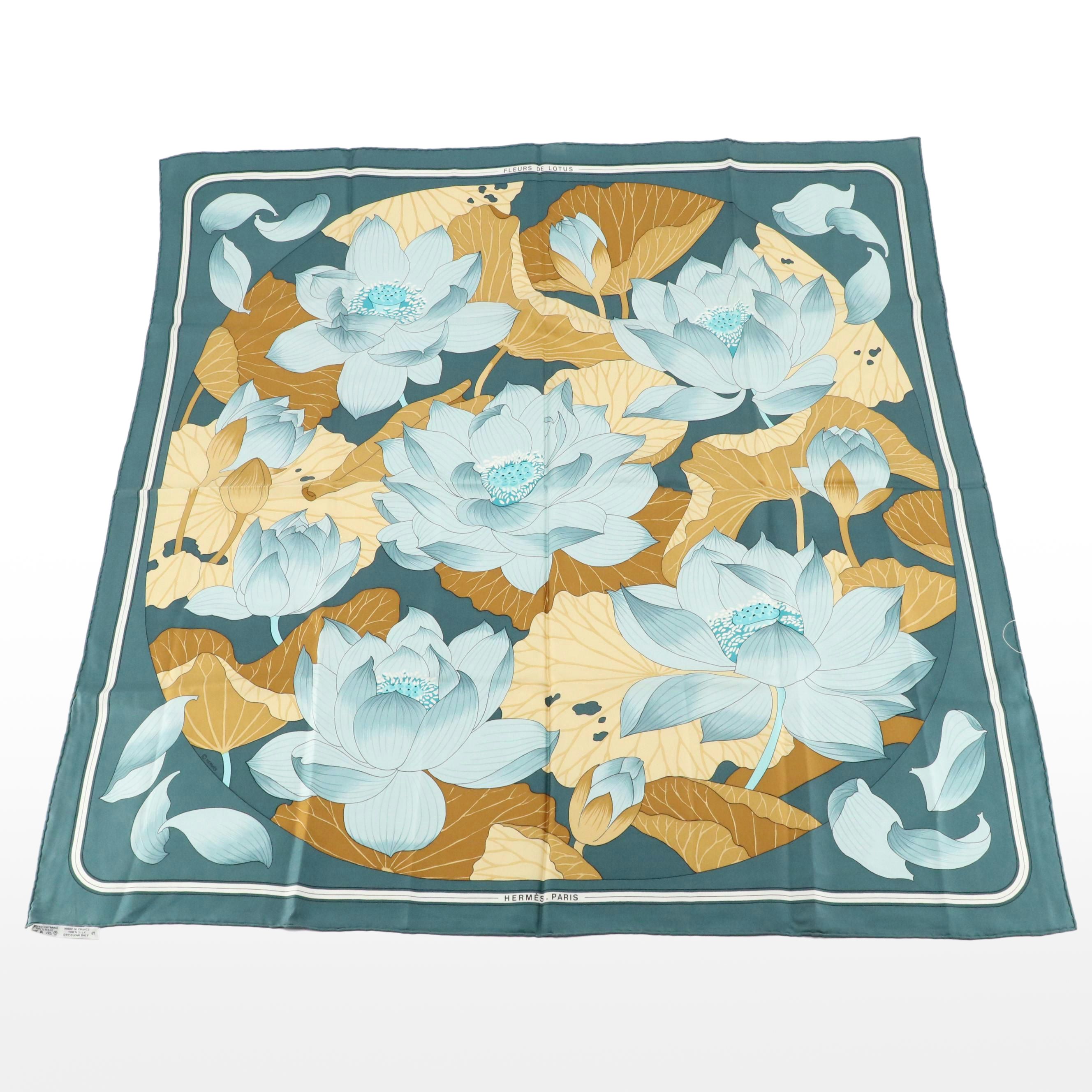 Hermès "Fleurs de Lotus" Scarf 90 in Silk Twill