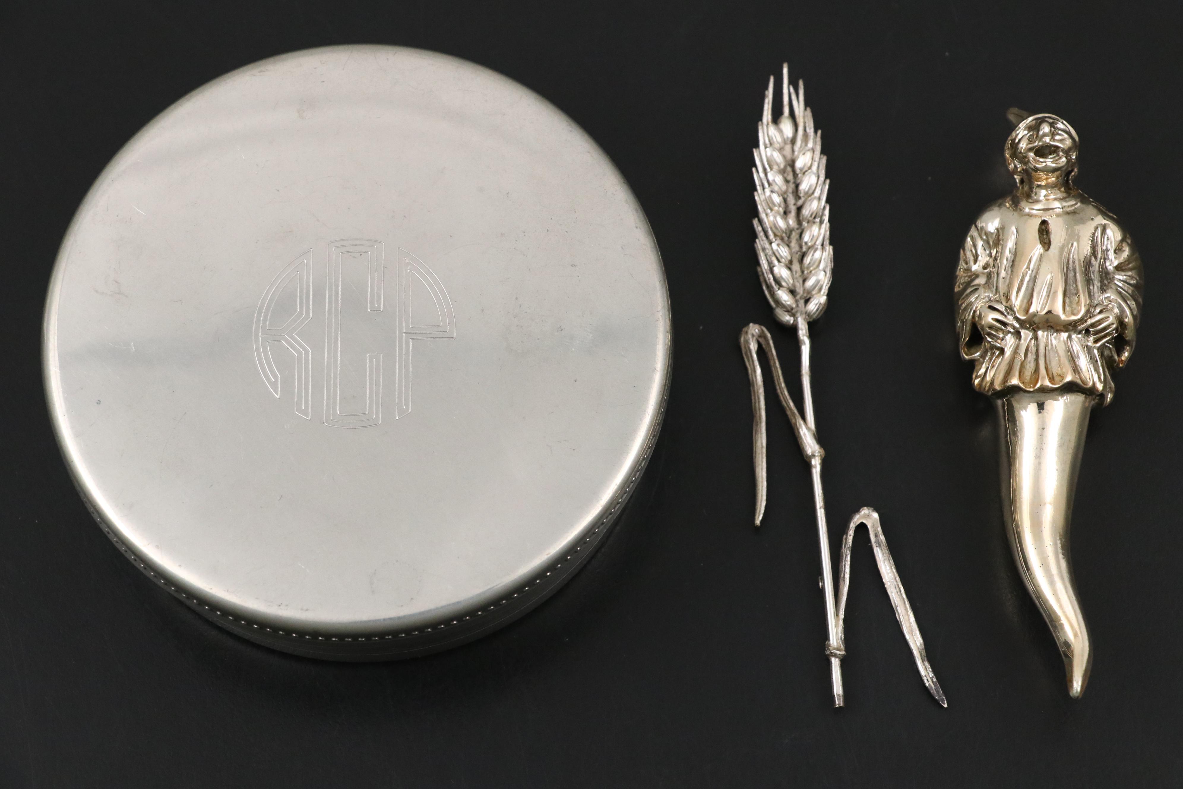 Italin Silver Horn Charm with Wheat Sheaf and Other Boxes