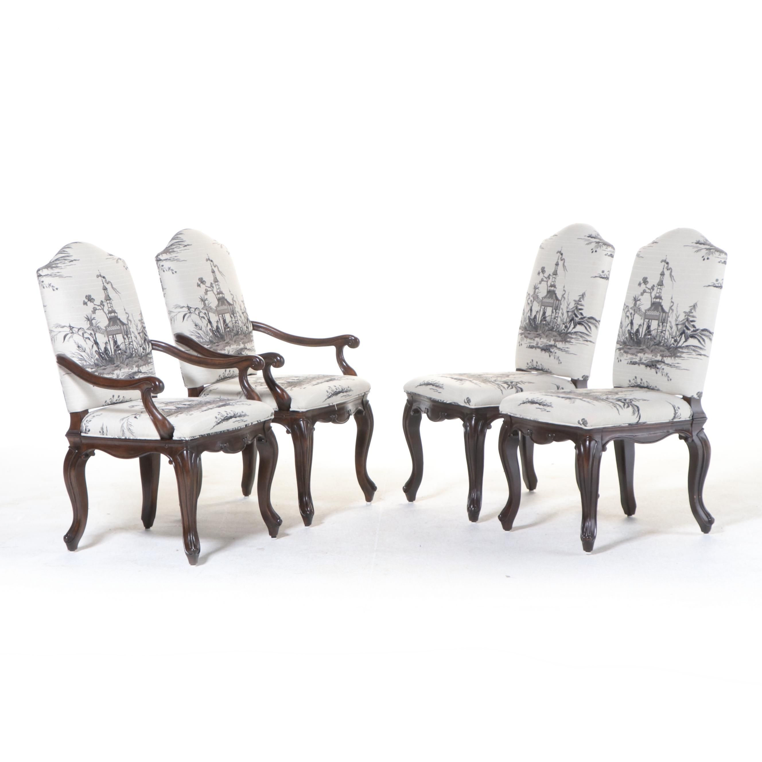 Four Drexel Heritage Louis XV Style Chinoiserie-Upholstered Dining Chairs