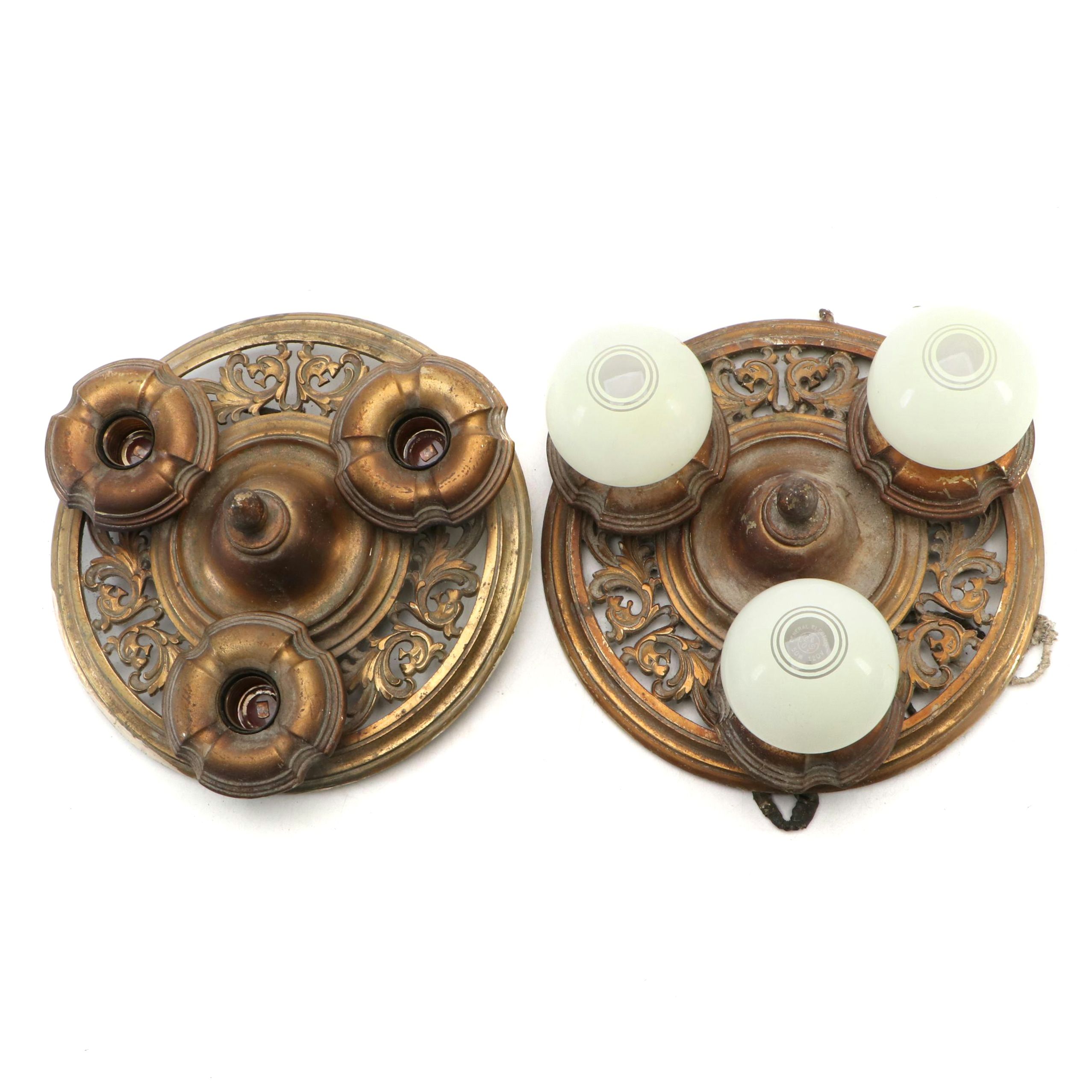 Victorian Brass Ceiling Lighting Fixtures, Early 20th Century