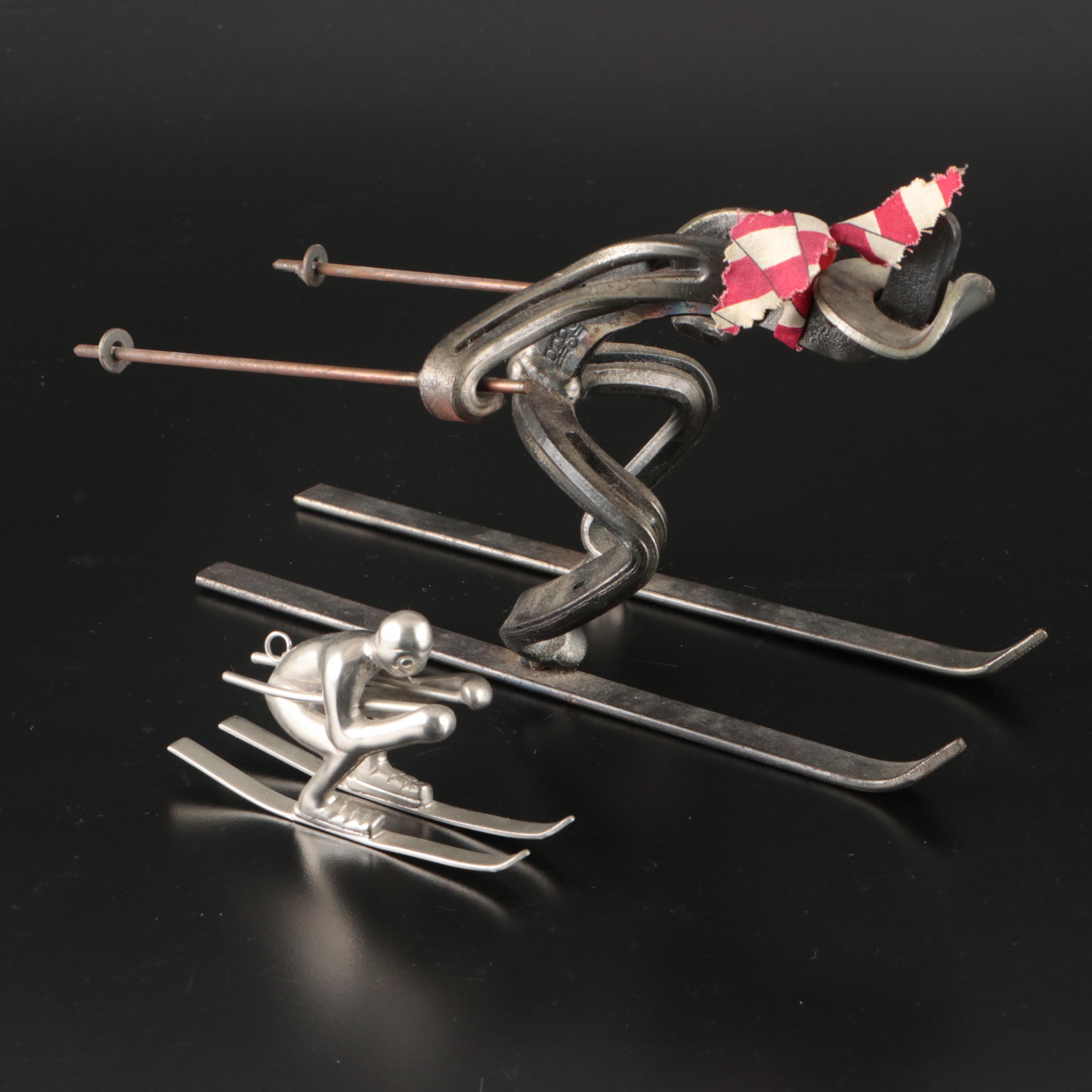 Handmade Metal Horseshoe Skier Sculpture and Other