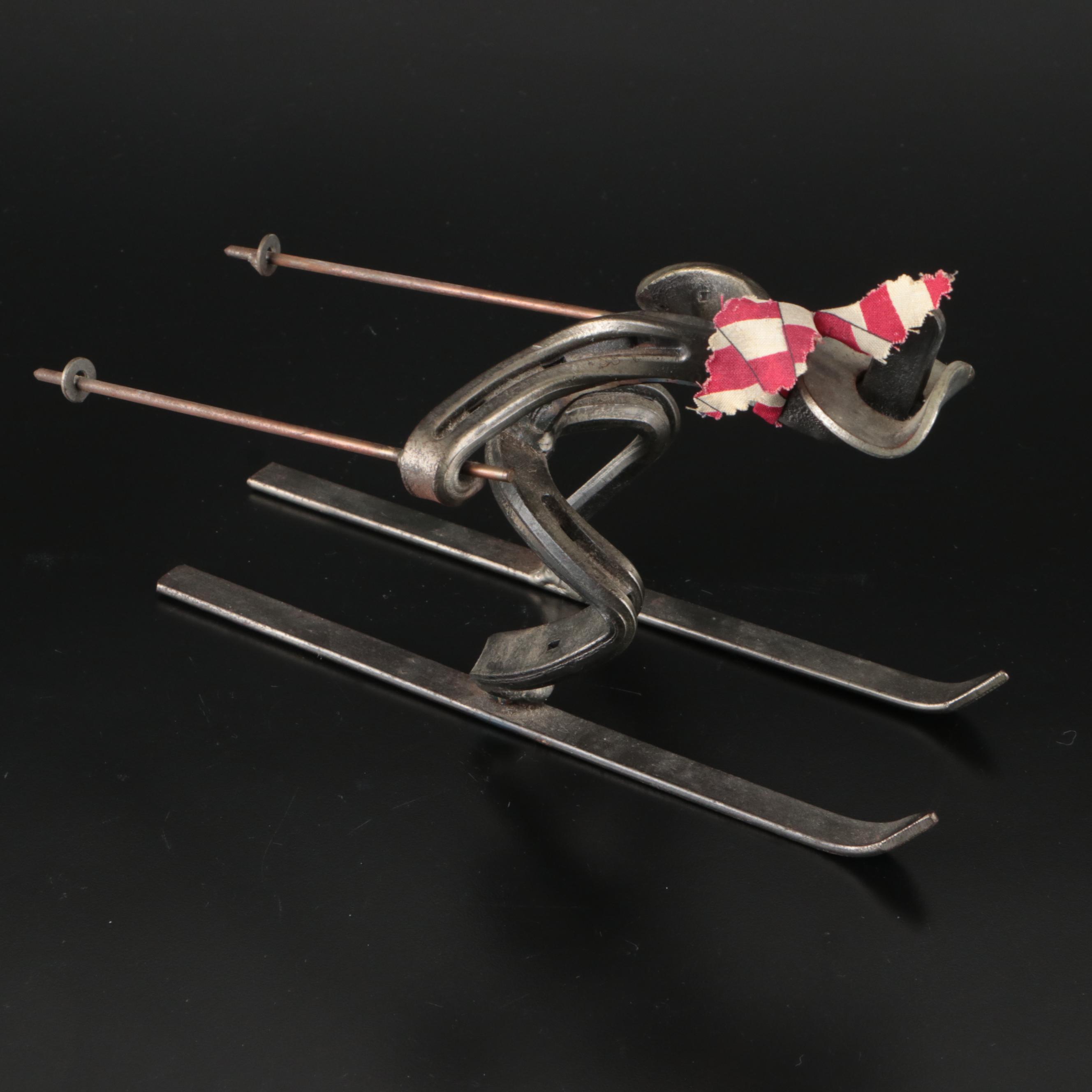 Handmade Metal Horseshoe Skier Sculpture and Other