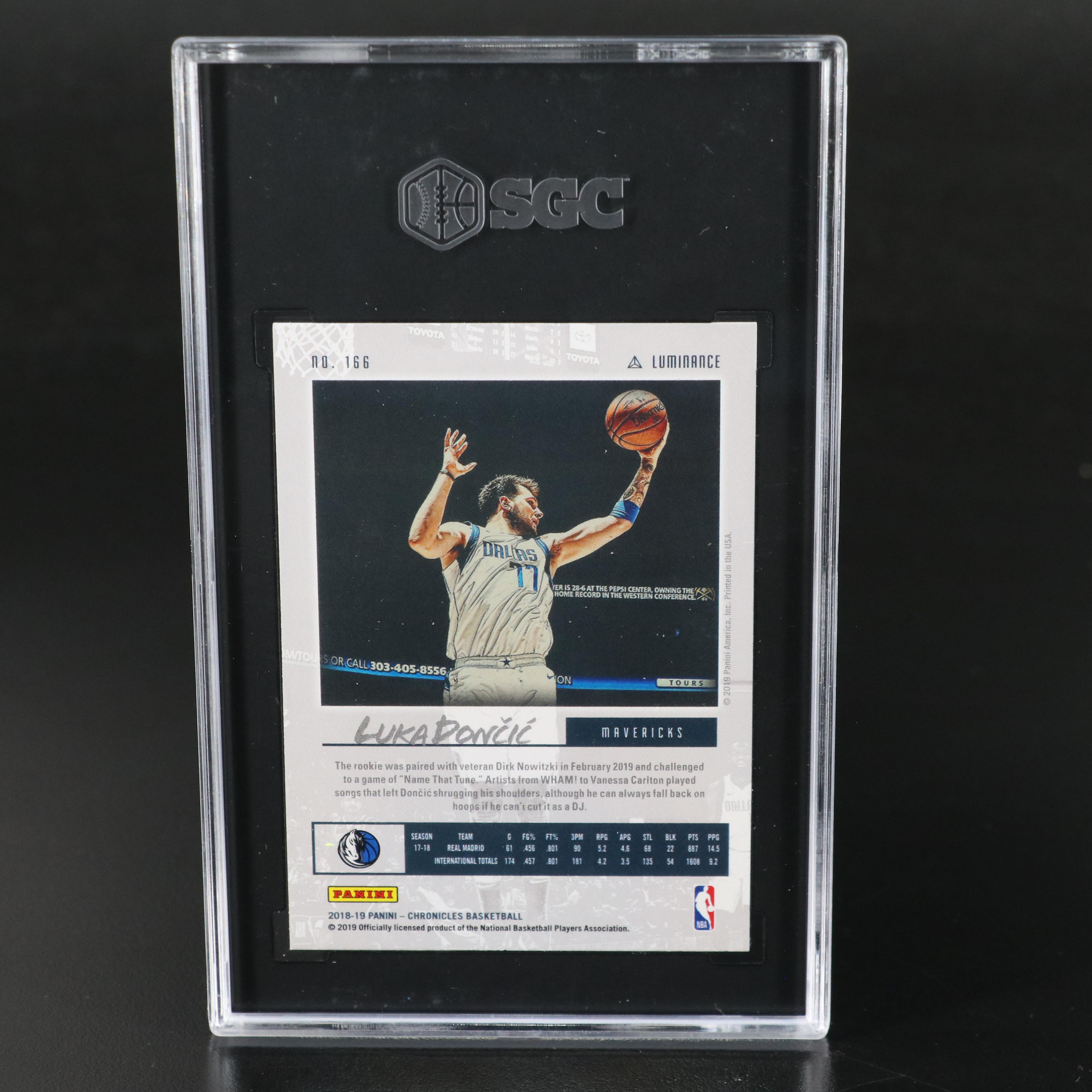 2018-19 Chronicles Luka Dončić Luminance Rookie Card Graded SGC 10