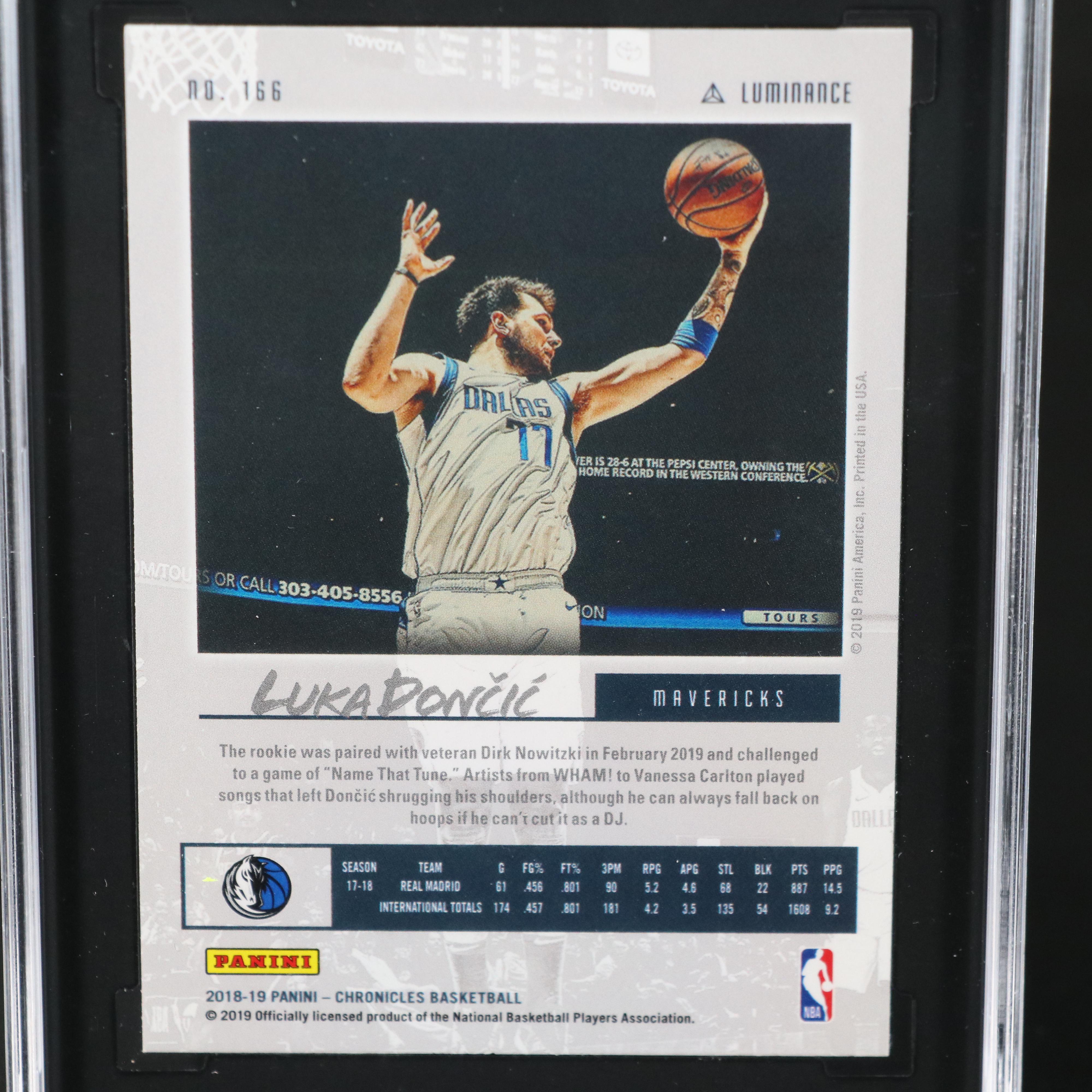 2018-19 Chronicles Luka Dončić Luminance Rookie Card Graded SGC 10