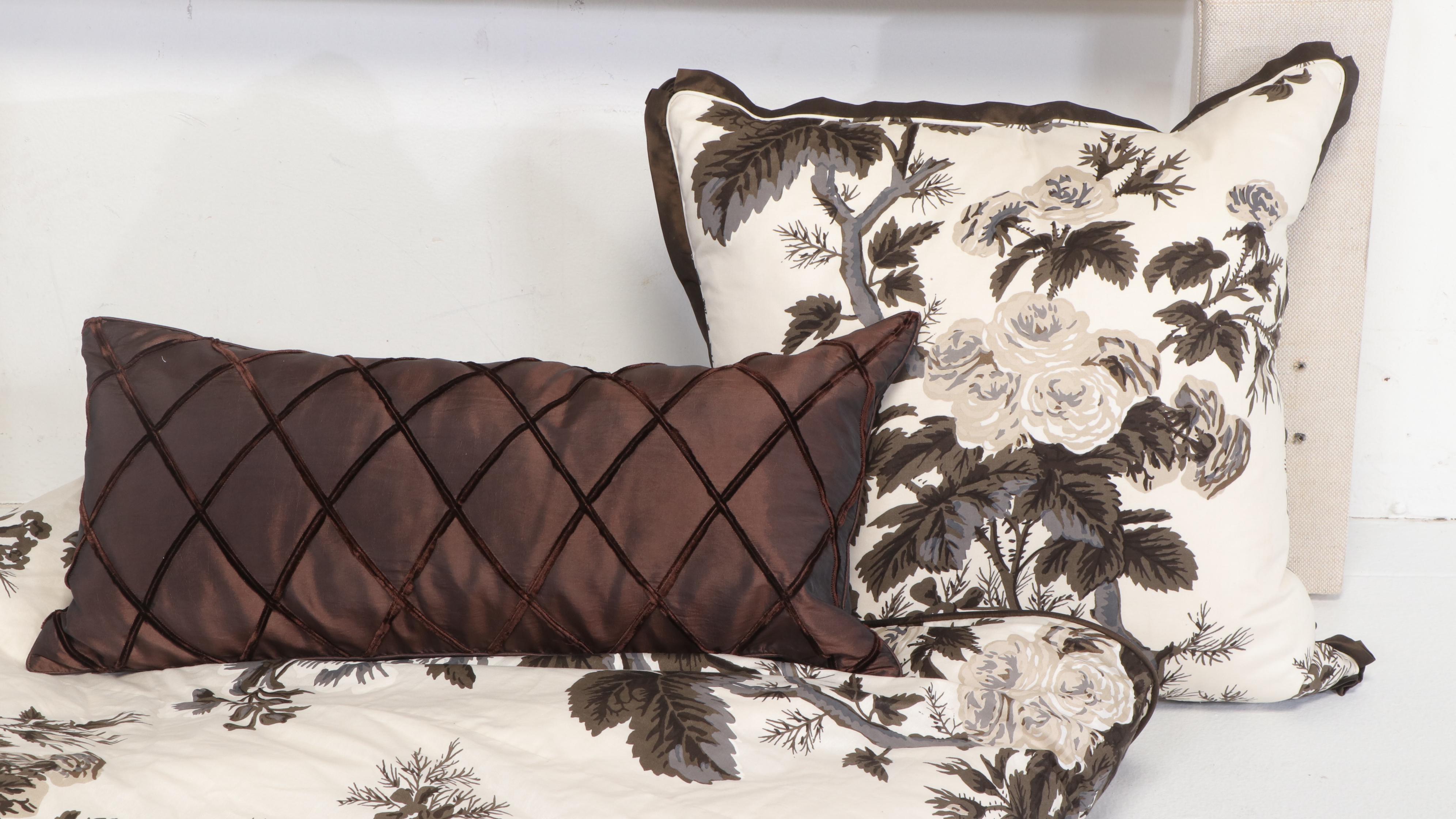 Contemporary Custom Upholstered Queen Size Headboard with Floral Bedding Set