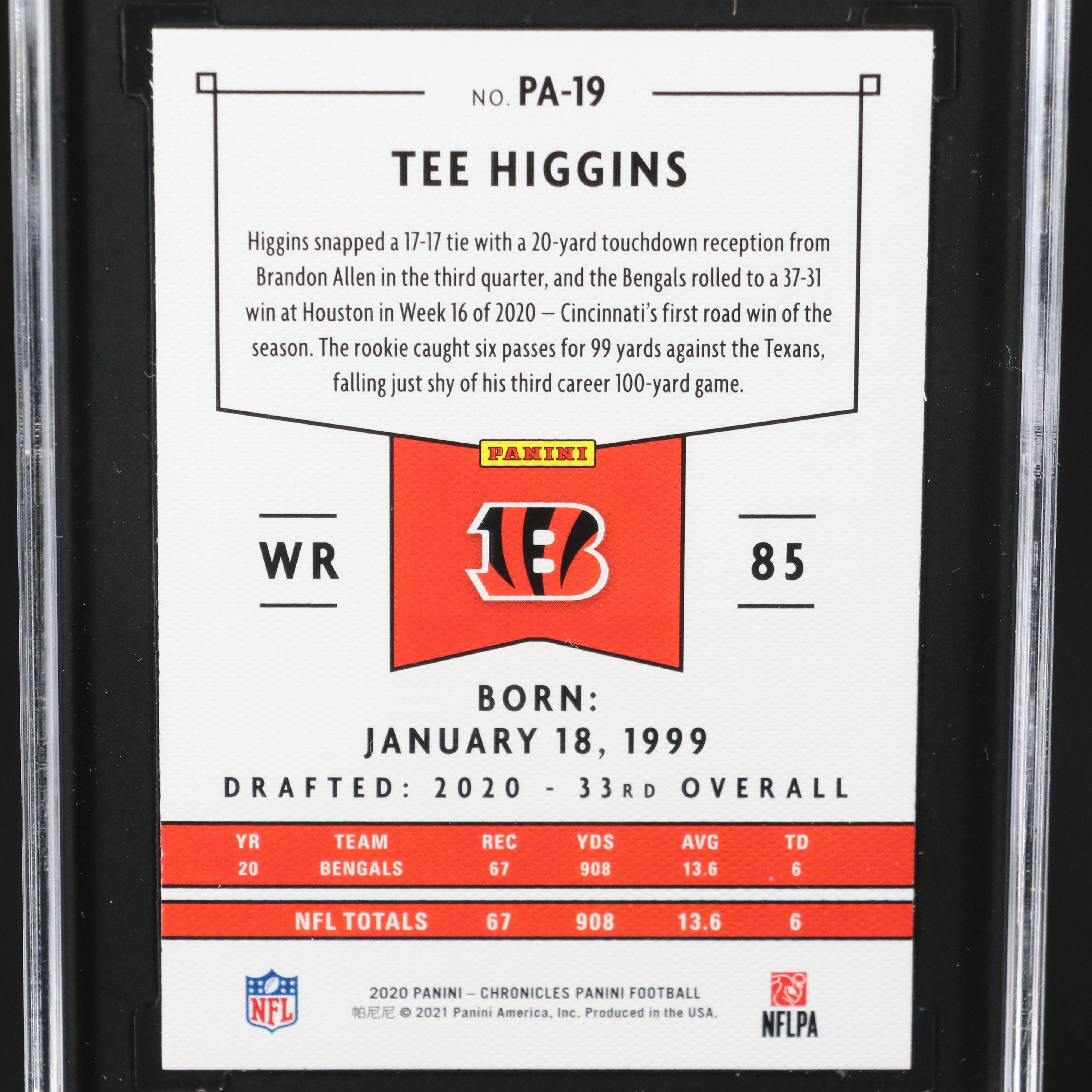 2020 Chronicles Tee Higgins Panini Green Rookie Football Card Graded SGC 10