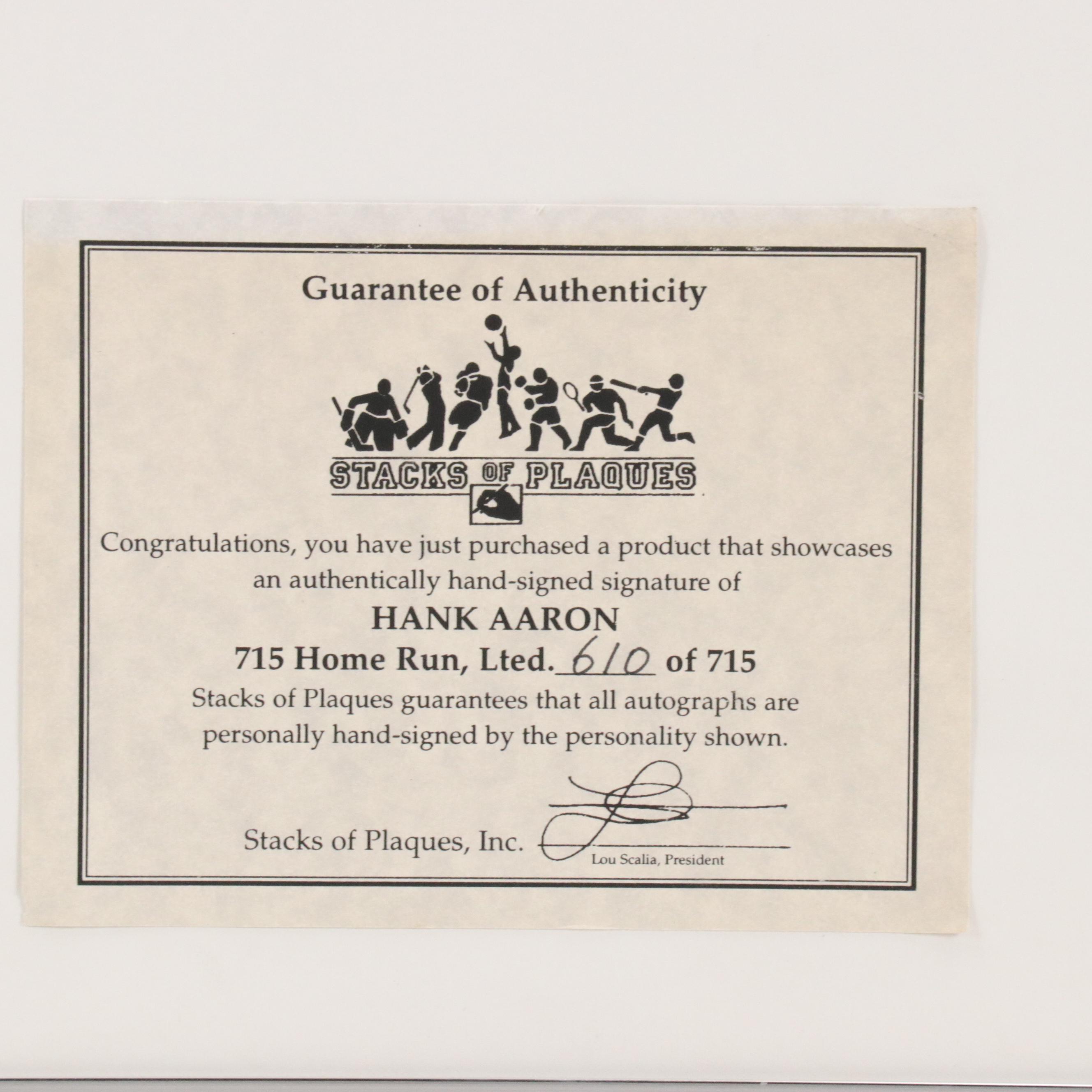 Hank Aaron Signed Limited Edition "Number 715" Atlanta Braves Framed Print