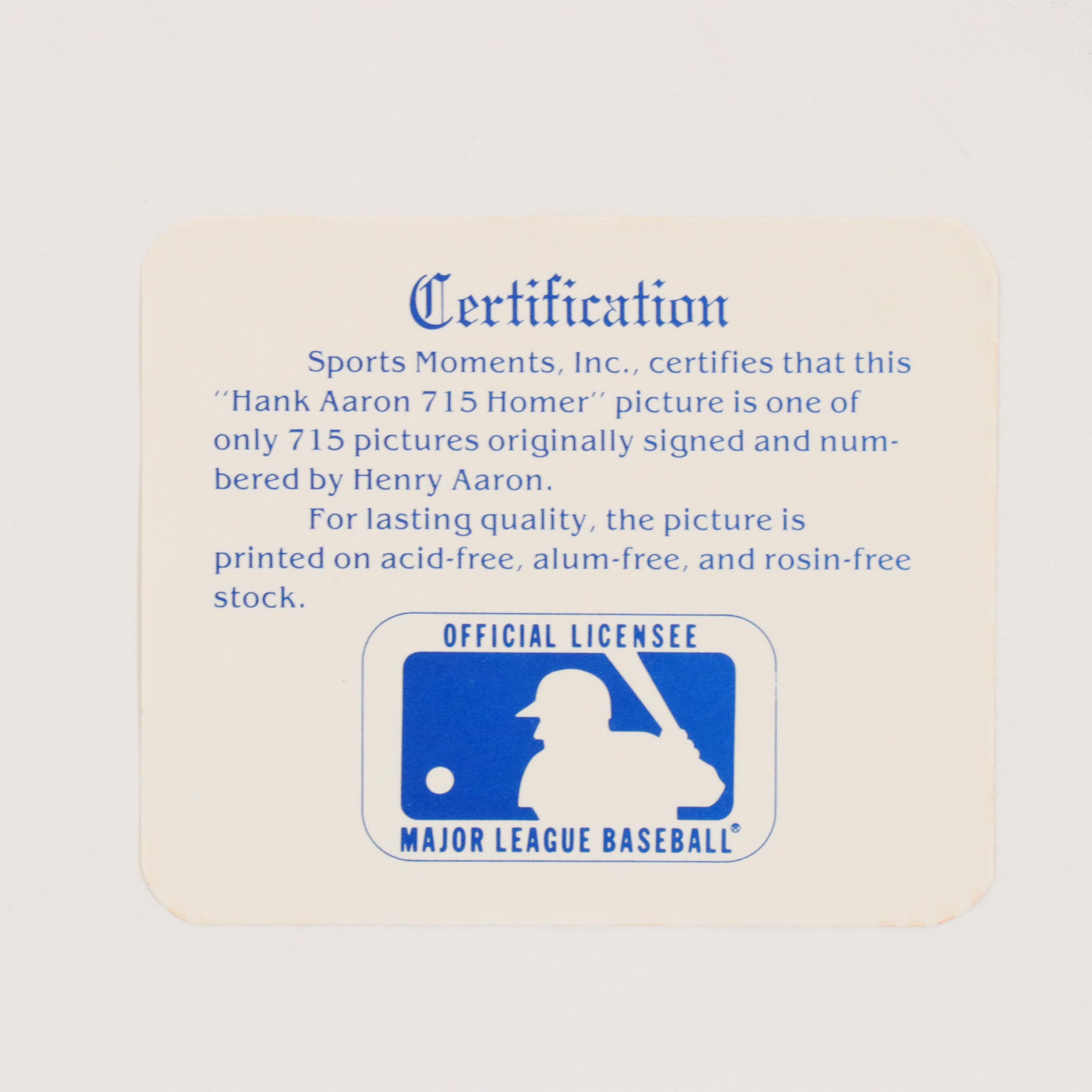 Hank Aaron Signed Limited Edition "Number 715" Atlanta Braves Framed Print