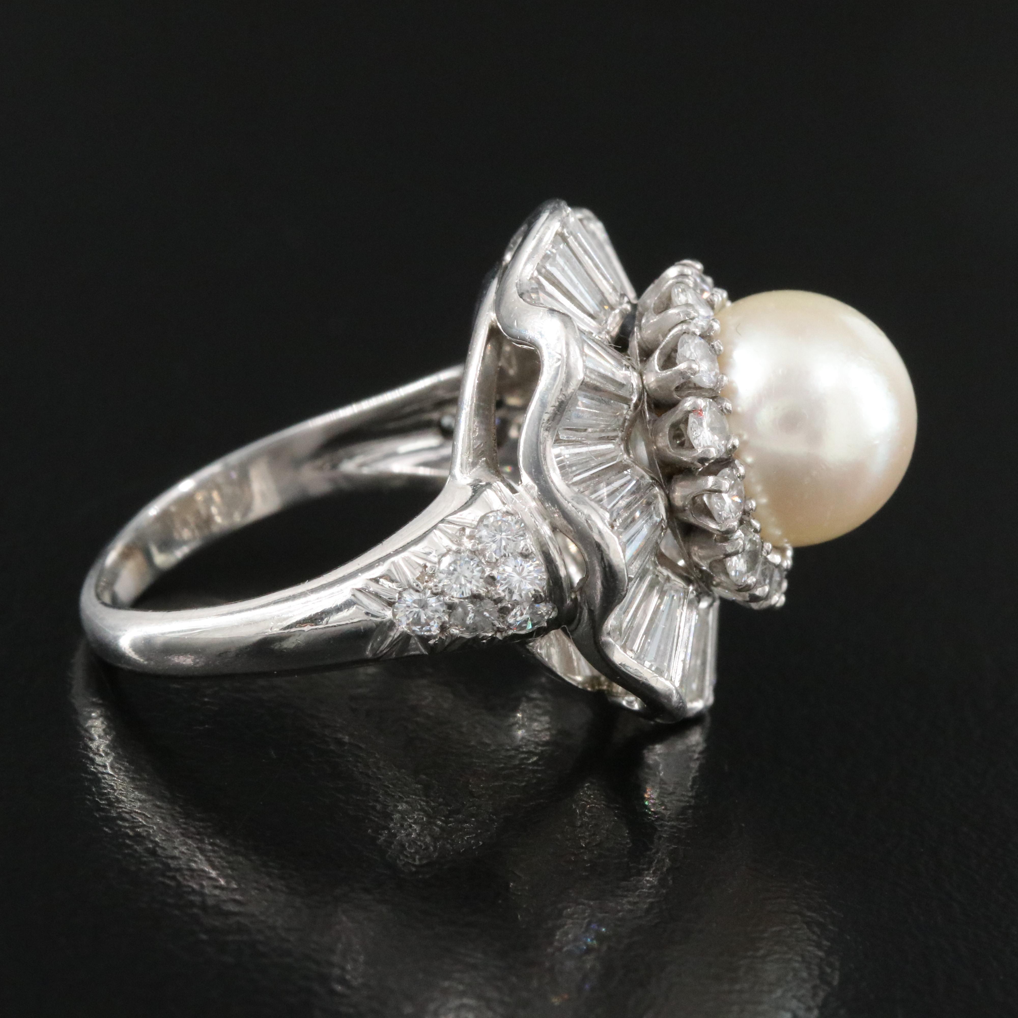 Platinum and Platinum/Palladium Alloy Pearl and 3.43 CTW Diamond Ring