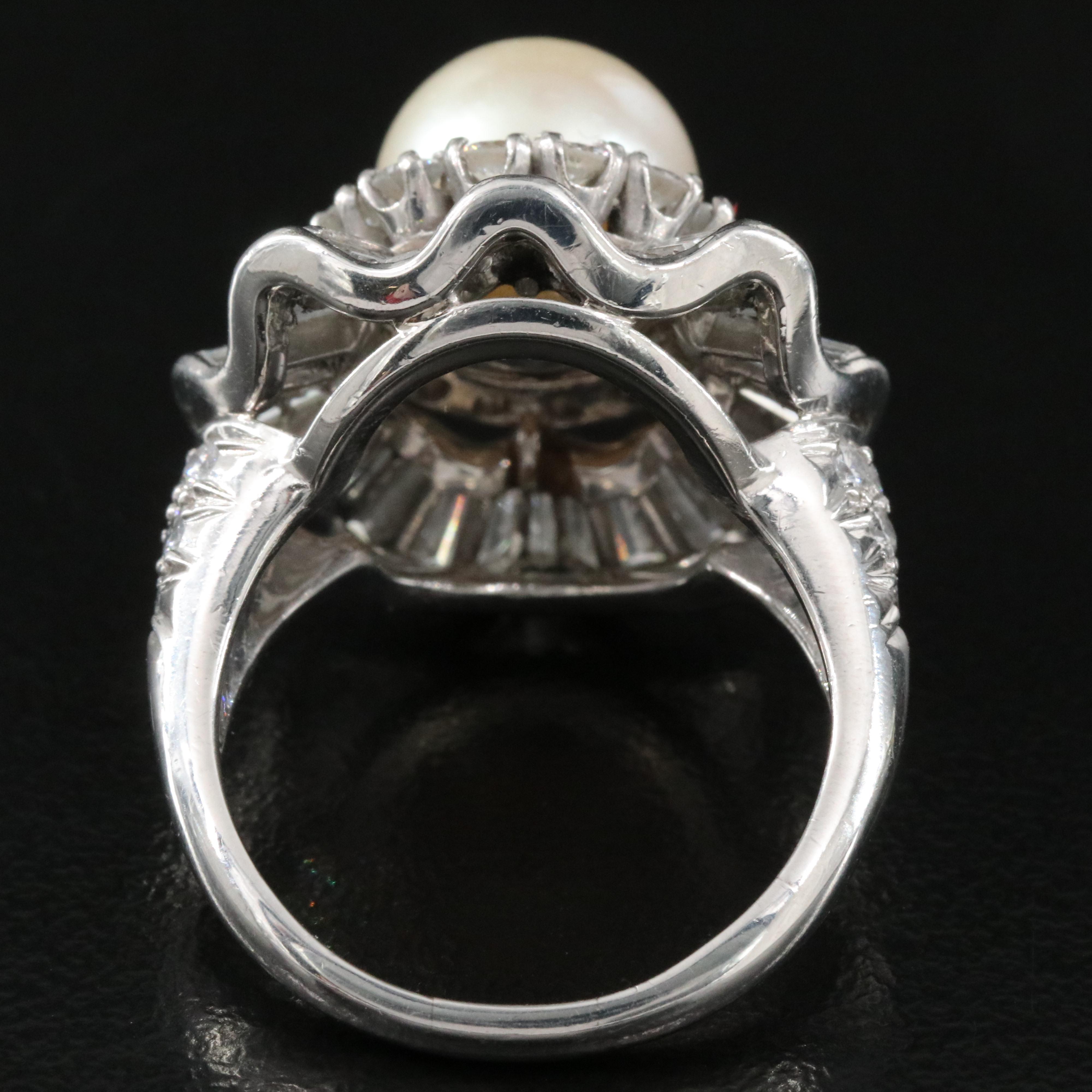 Platinum and Platinum/Palladium Alloy Pearl and 3.43 CTW Diamond Ring