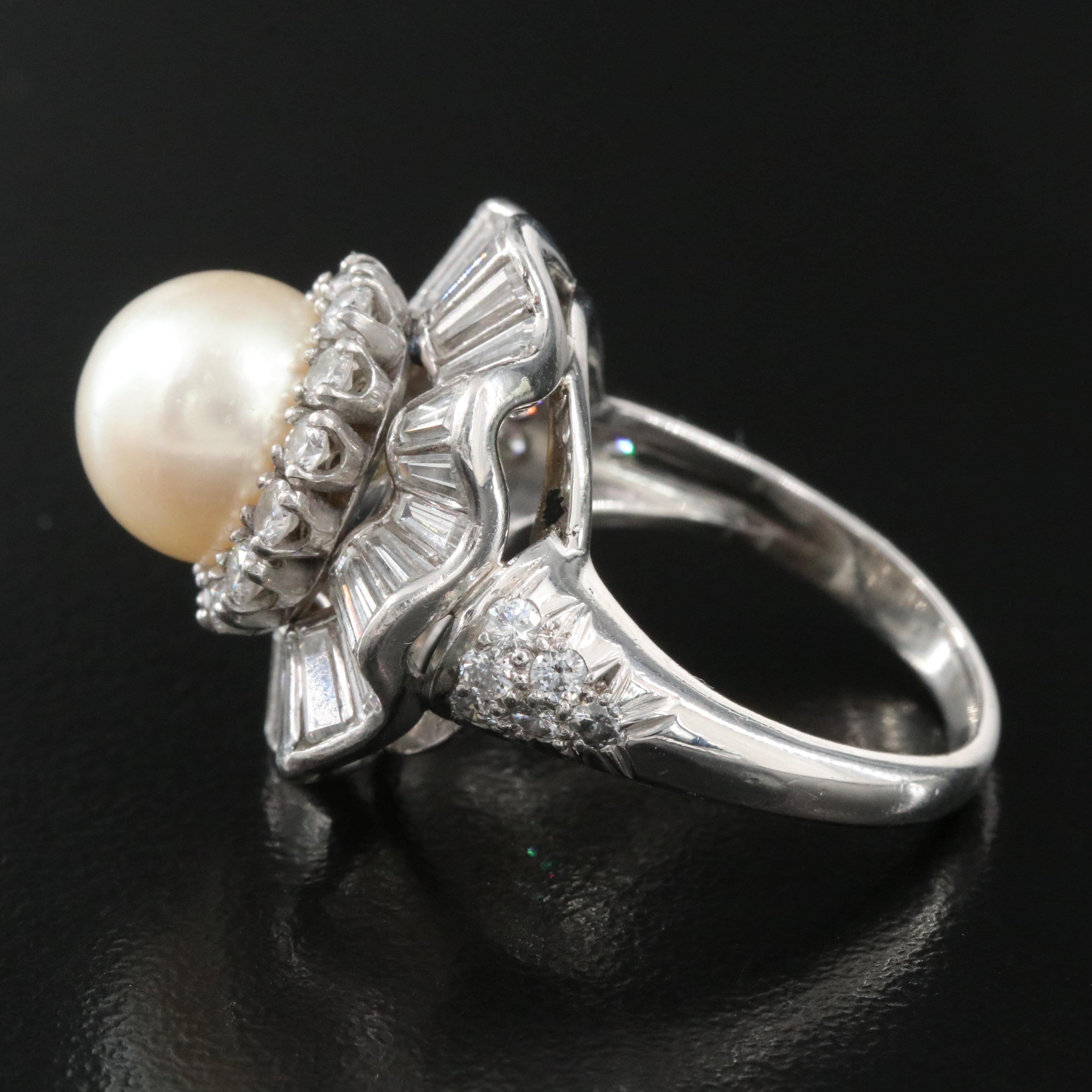Platinum and Platinum/Palladium Alloy Pearl and 3.43 CTW Diamond Ring