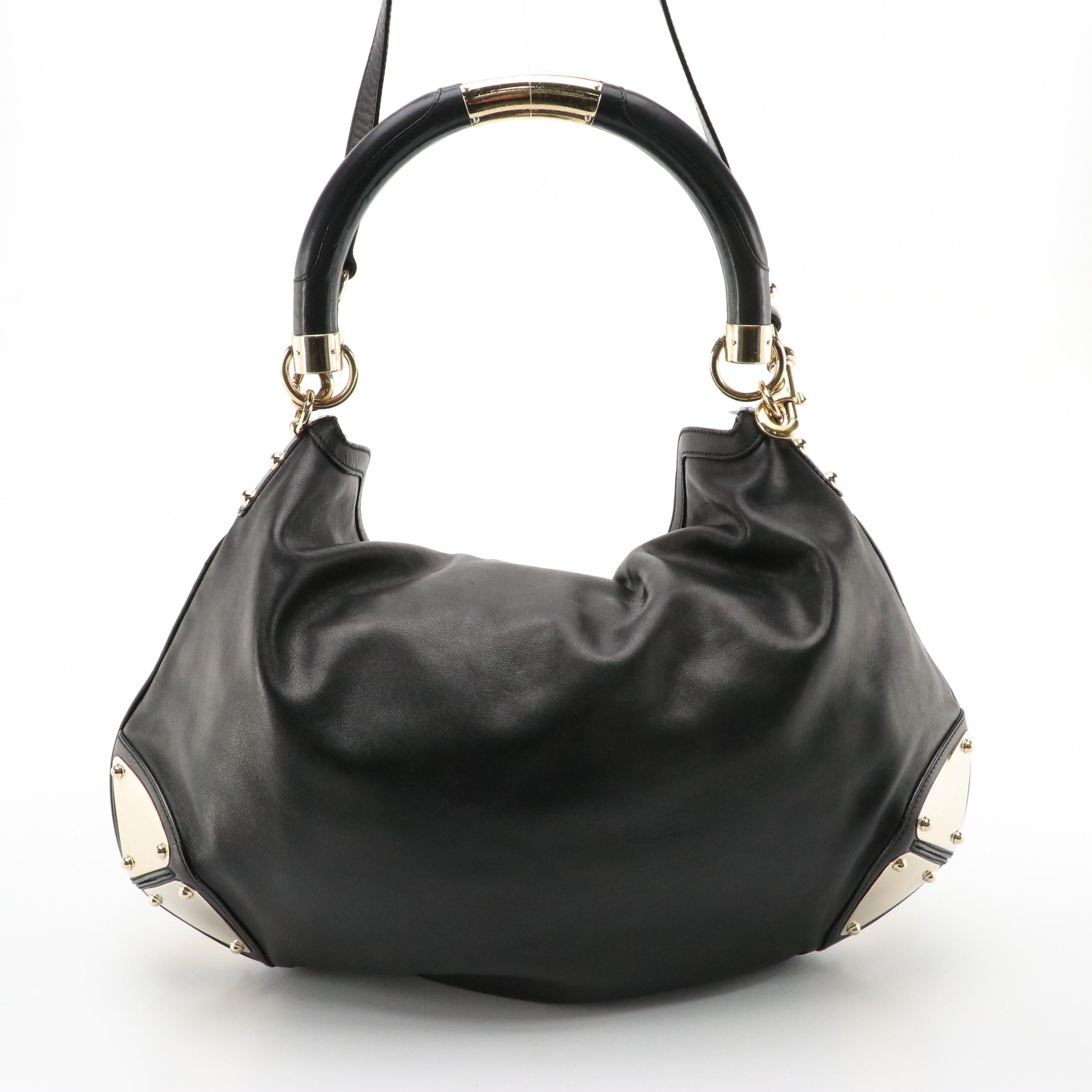 Gucci Large Babouska Indy Top Handle Bag in Black Leather with Bamboo Tassels