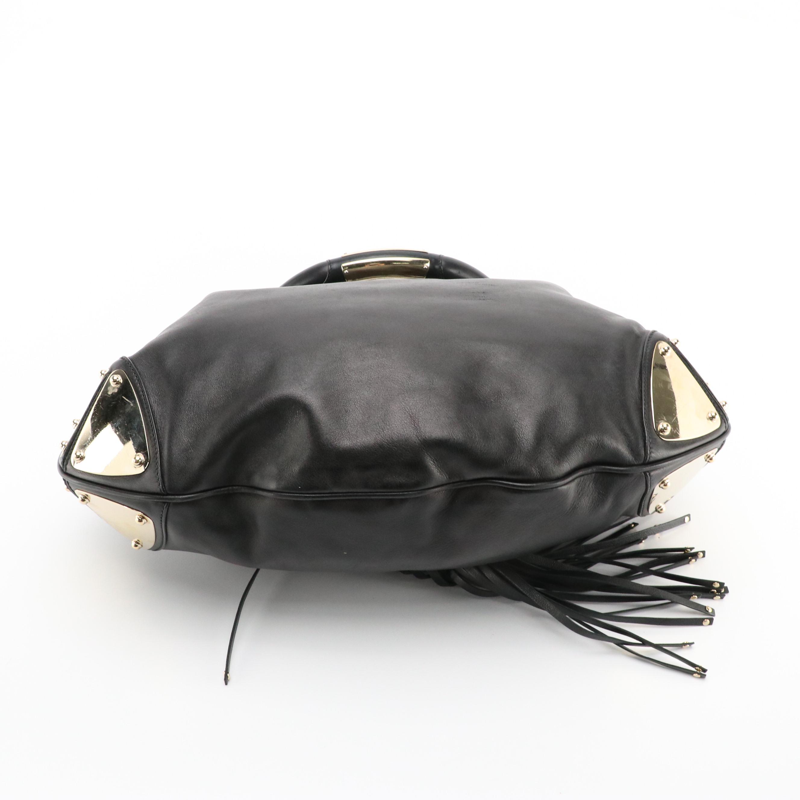 Gucci Large Babouska Indy Top Handle Bag in Black Leather with Bamboo Tassels
