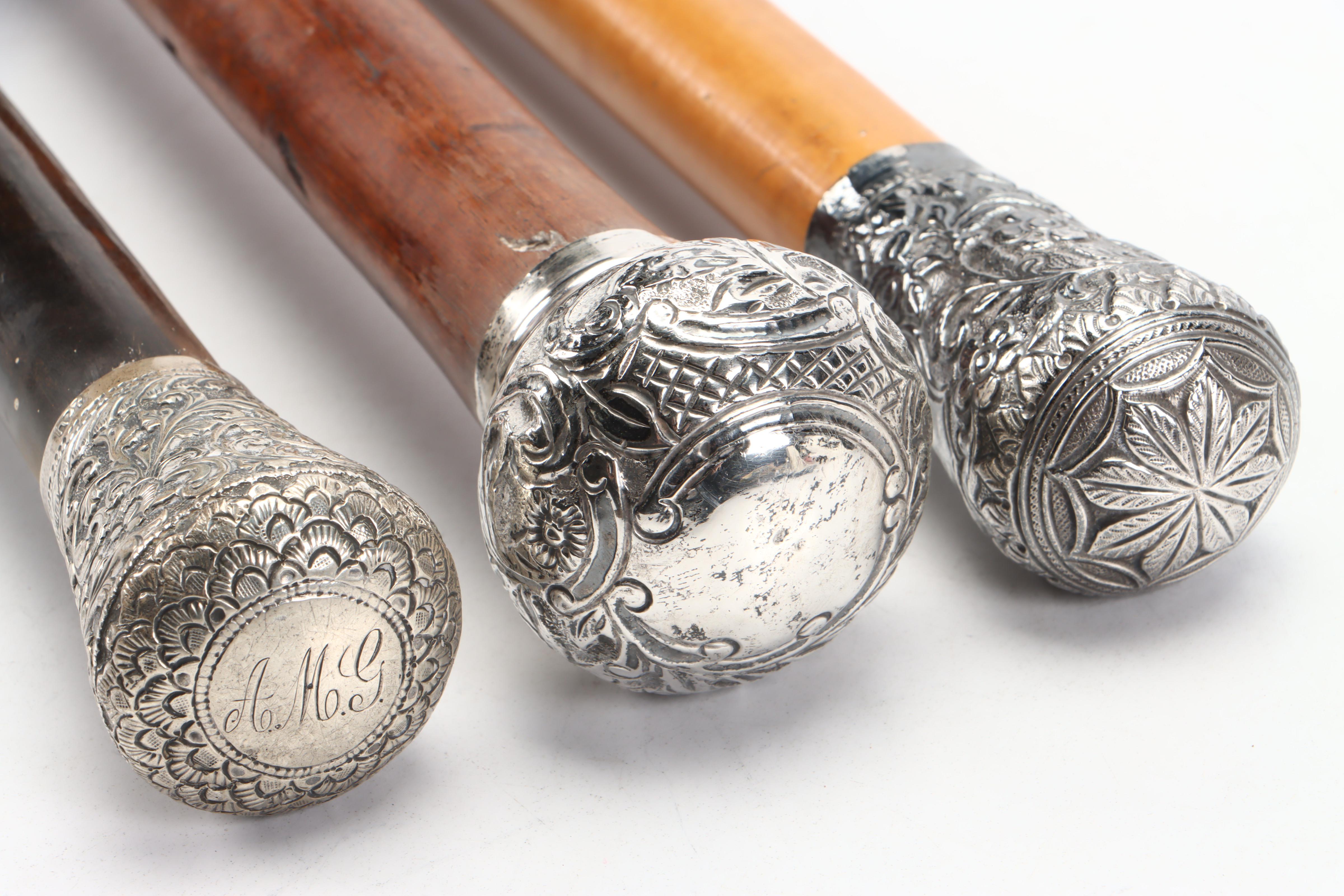 J.H. Worrall, Son & Co. Sterling Handled Cane and Other Silver Handled Canes