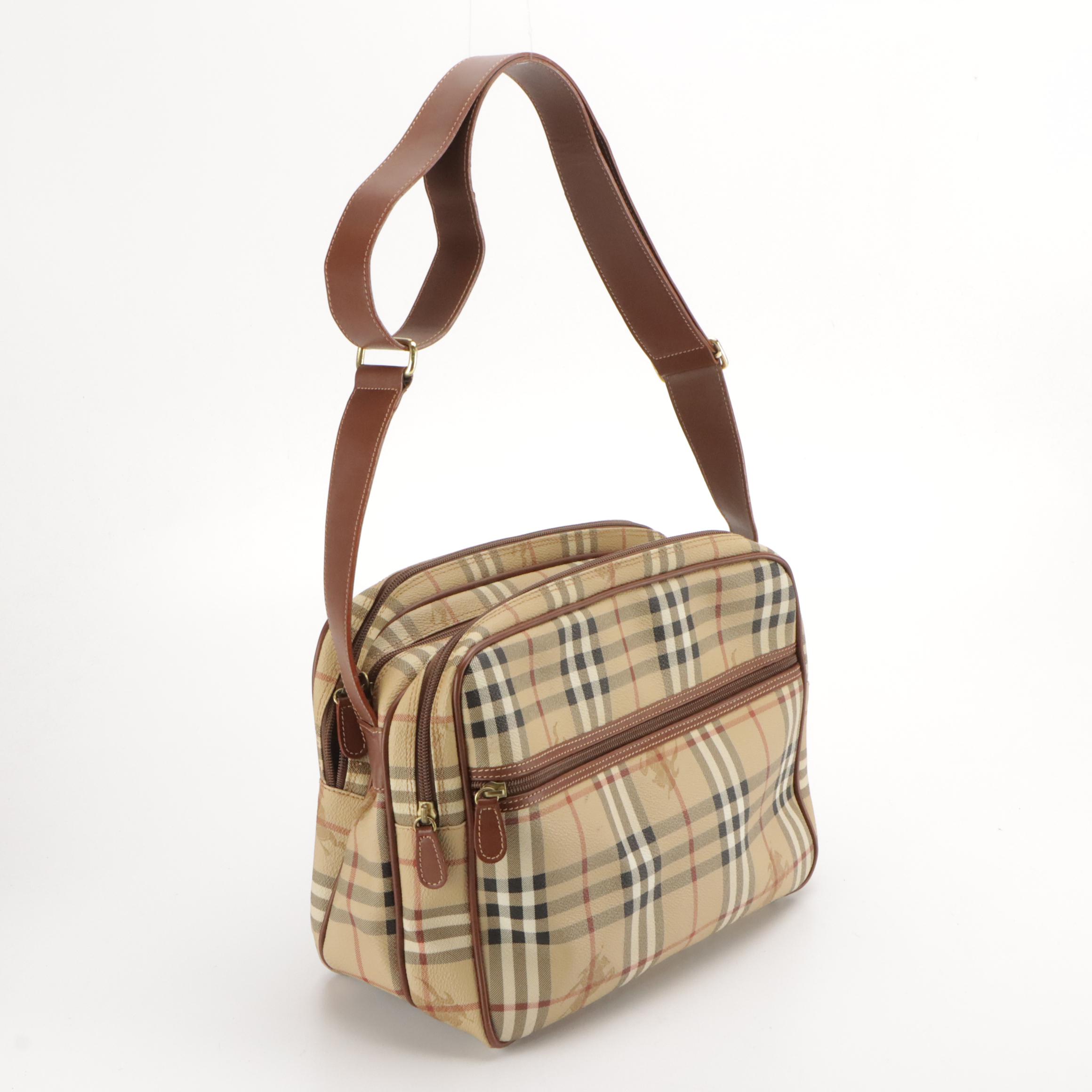 Burberry London Crossbody Travel Bag in Haymarket Coated Canvas and Leather